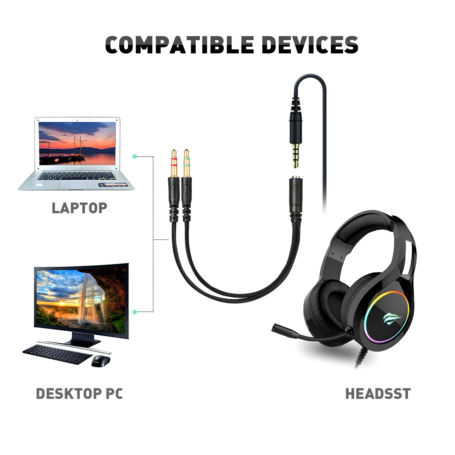 HAVIT 3.5mm Headphone Mic Adapter Cable for Laptop PC, 1 Male To 2 Dual Female Jack - Image 4