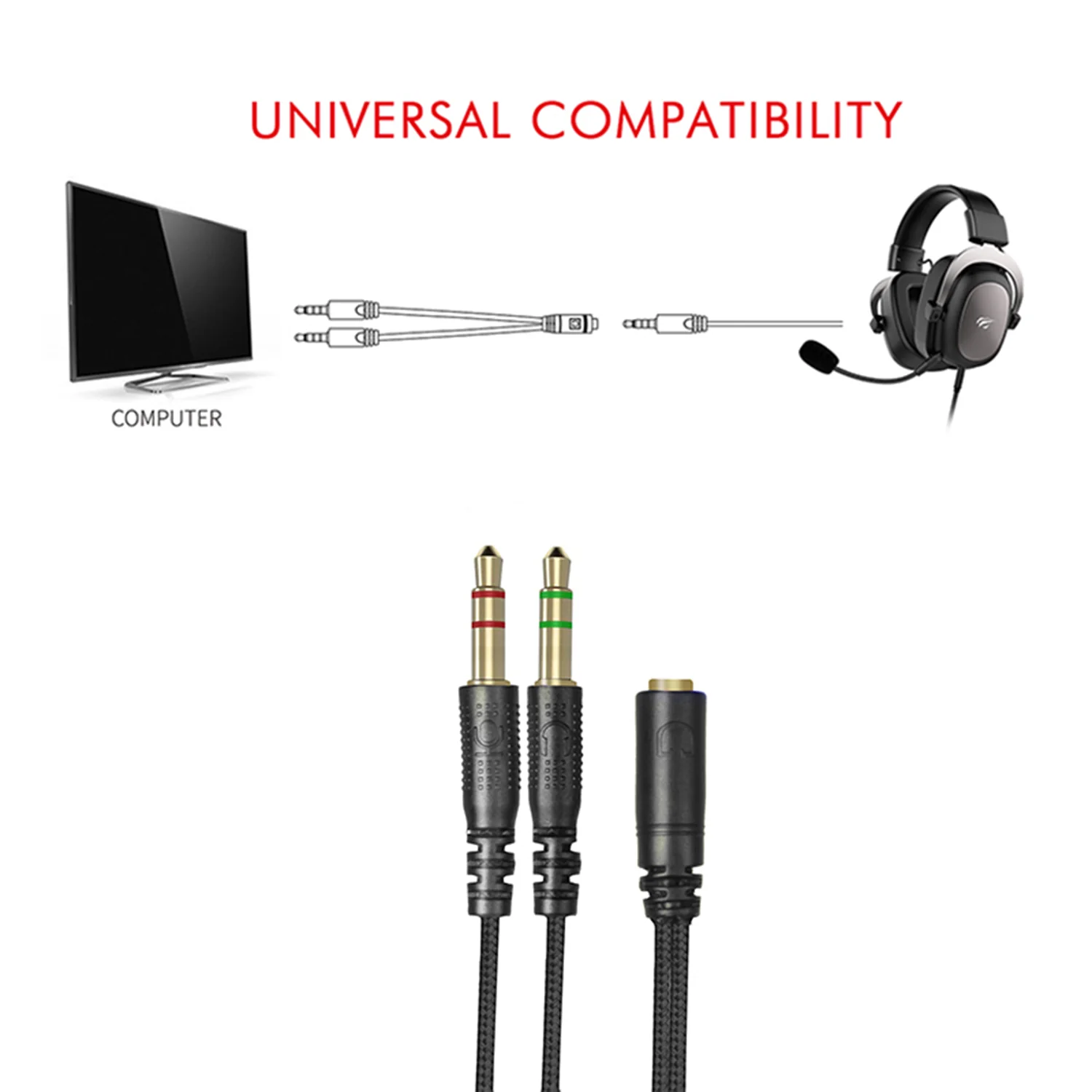 HAVIT 3.5mm Headphone Mic Adapter Cable for Laptop PC, 1 Male To 2 Dual Female Jack - Image 5