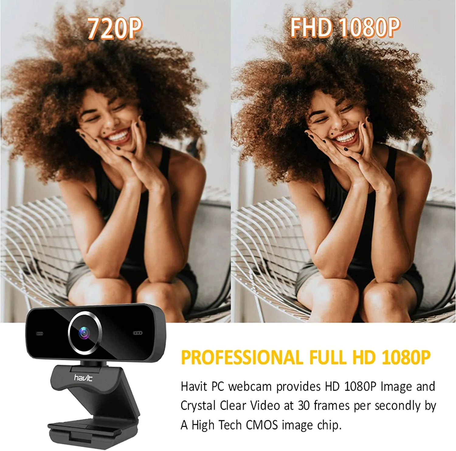 HAVIT C1096 1080P HD Webcam With Built-In Mic & Tripod - Image 2