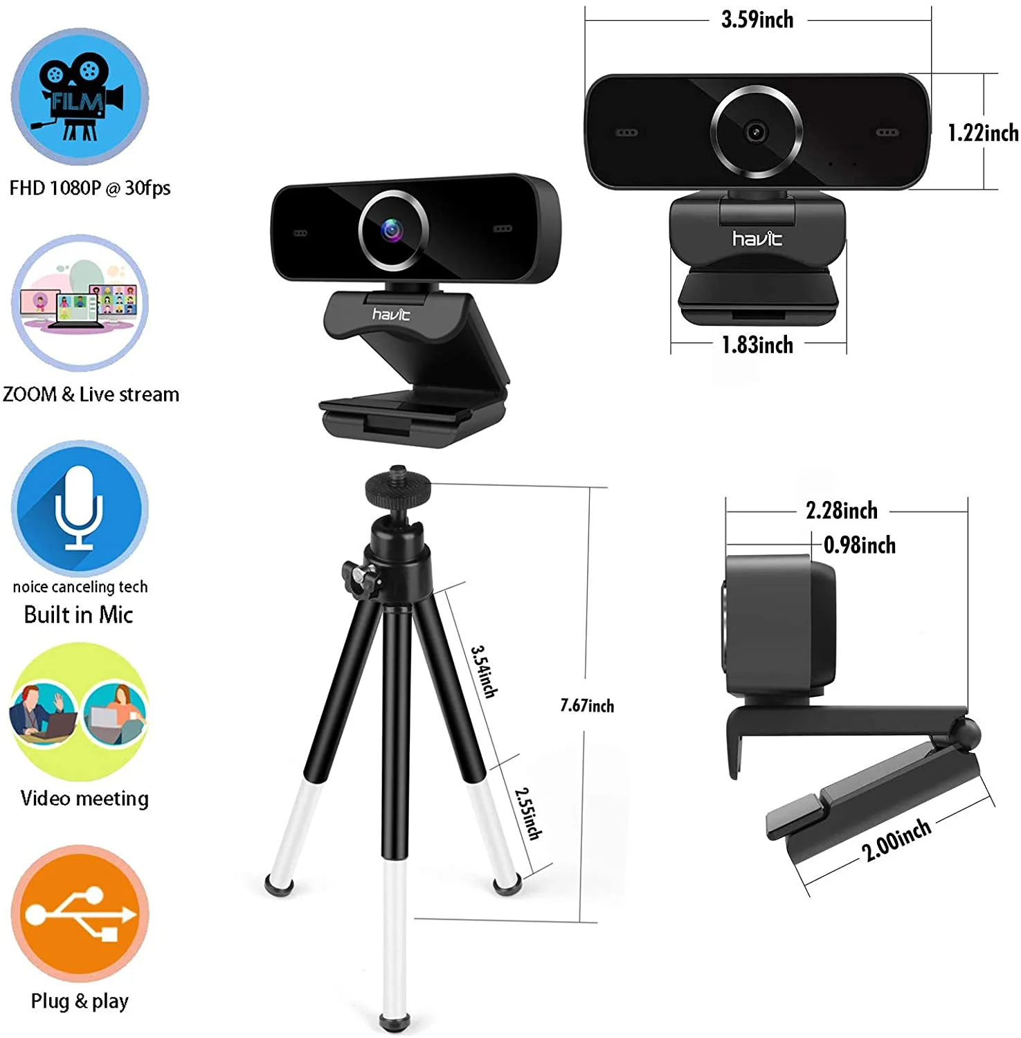 HAVIT C1096 1080P HD Webcam With Built-In Mic & Tripod - Image 5