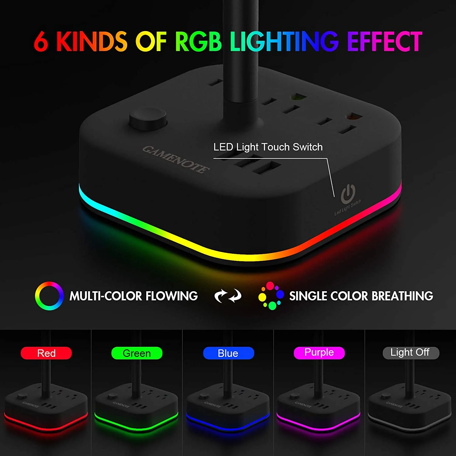 HAVIT DPM05 RGB Headset Stand with 3 USB Charging Ports & 3 Power Outlets 【US Only】 - Image 5