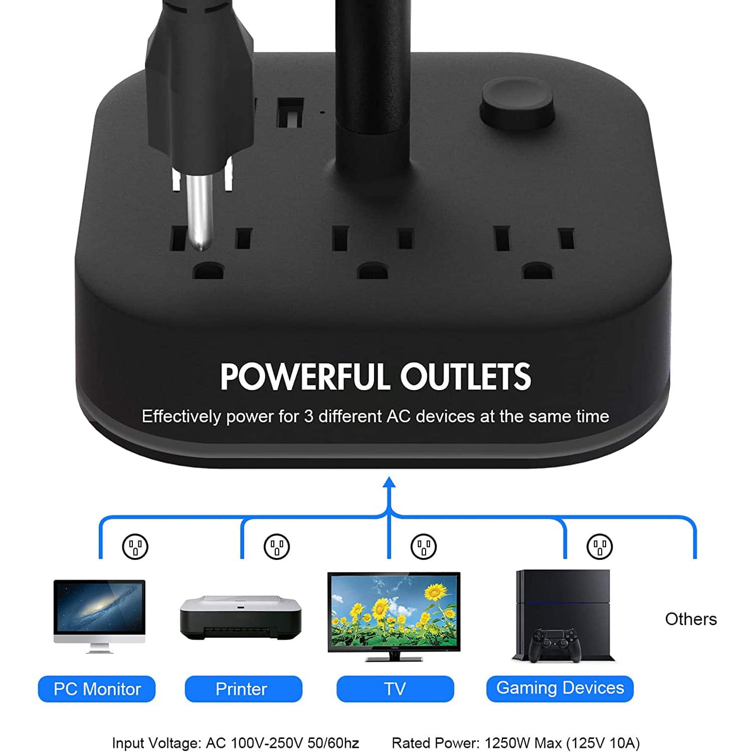 HAVIT DPM05 RGB Headset Stand with 3 USB Charging Ports & 3 Power Outlets 【US Only】 - Image 8