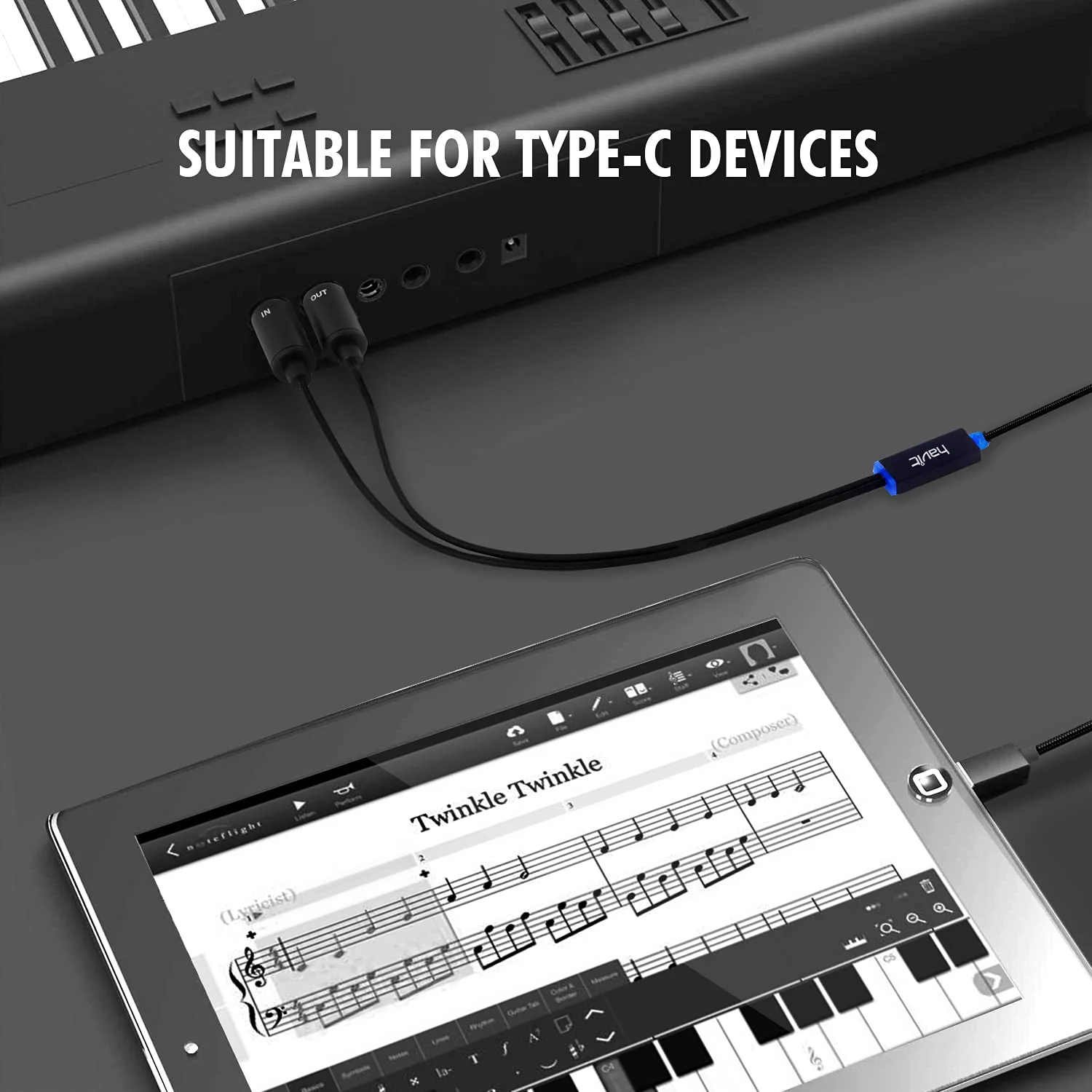 HAVIT EMD-62 5 Pin MIDI in-Out Cable with Type-C to USB Adapter - Image 3