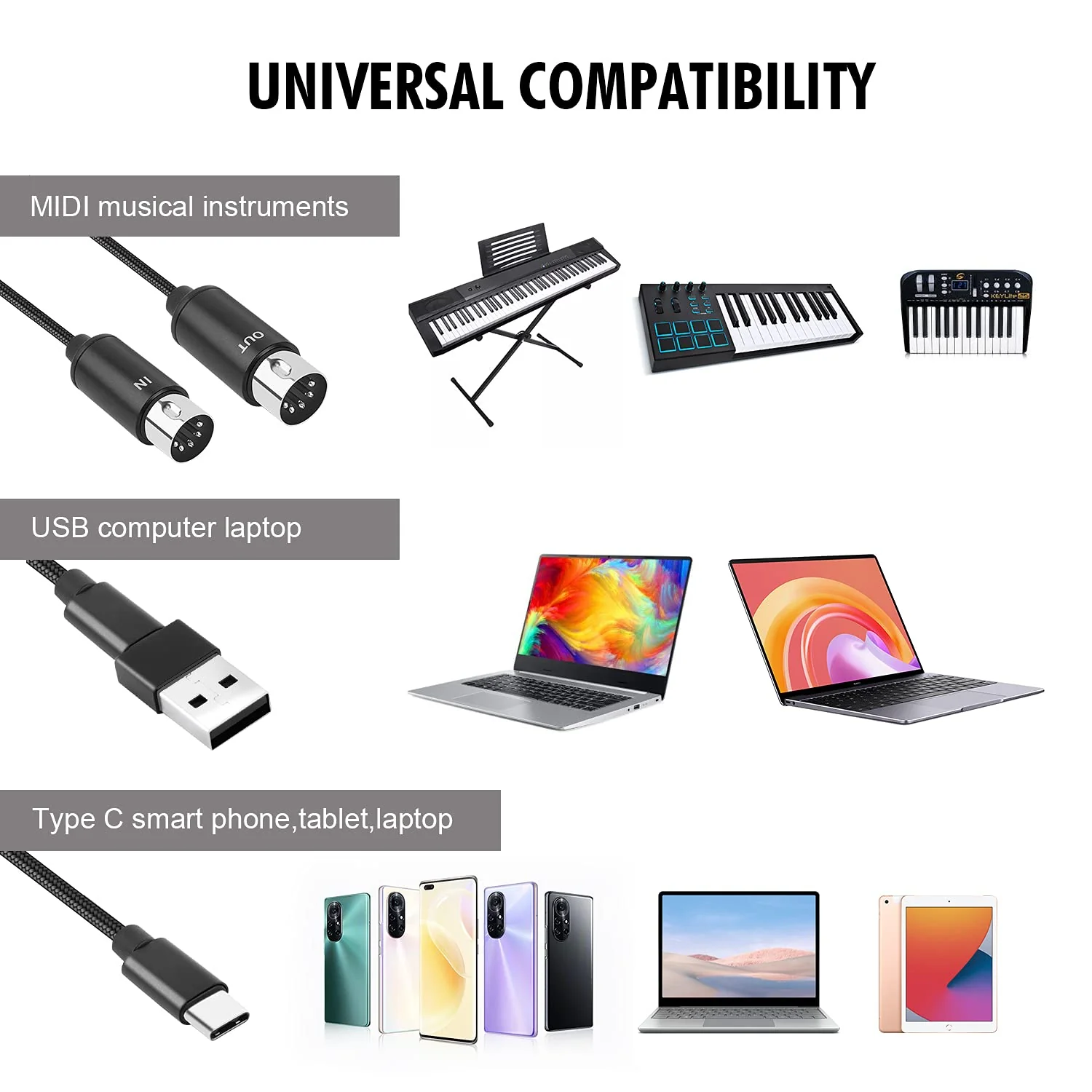 HAVIT EMD-62 5 Pin MIDI in-Out Cable with Type-C to USB Adapter - Image 7