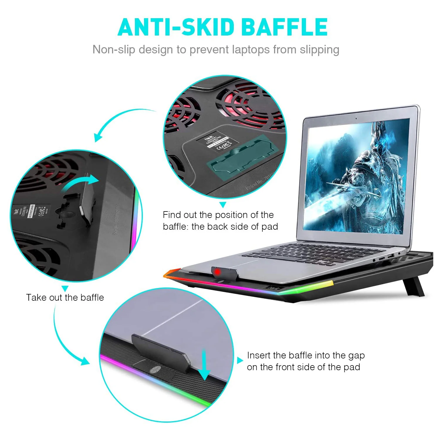 HAVIT F2073 Gaming Laptop Cooling Pad for 15.6-17 Inch Laptop with RGB Backlight & Touch Control - Image 15