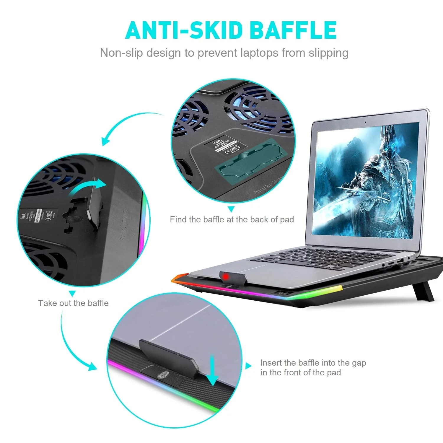 HAVIT F2073 Gaming Laptop Cooling Pad for 15.6-17 Inch Laptop with RGB Backlight & Touch Control - Image 6