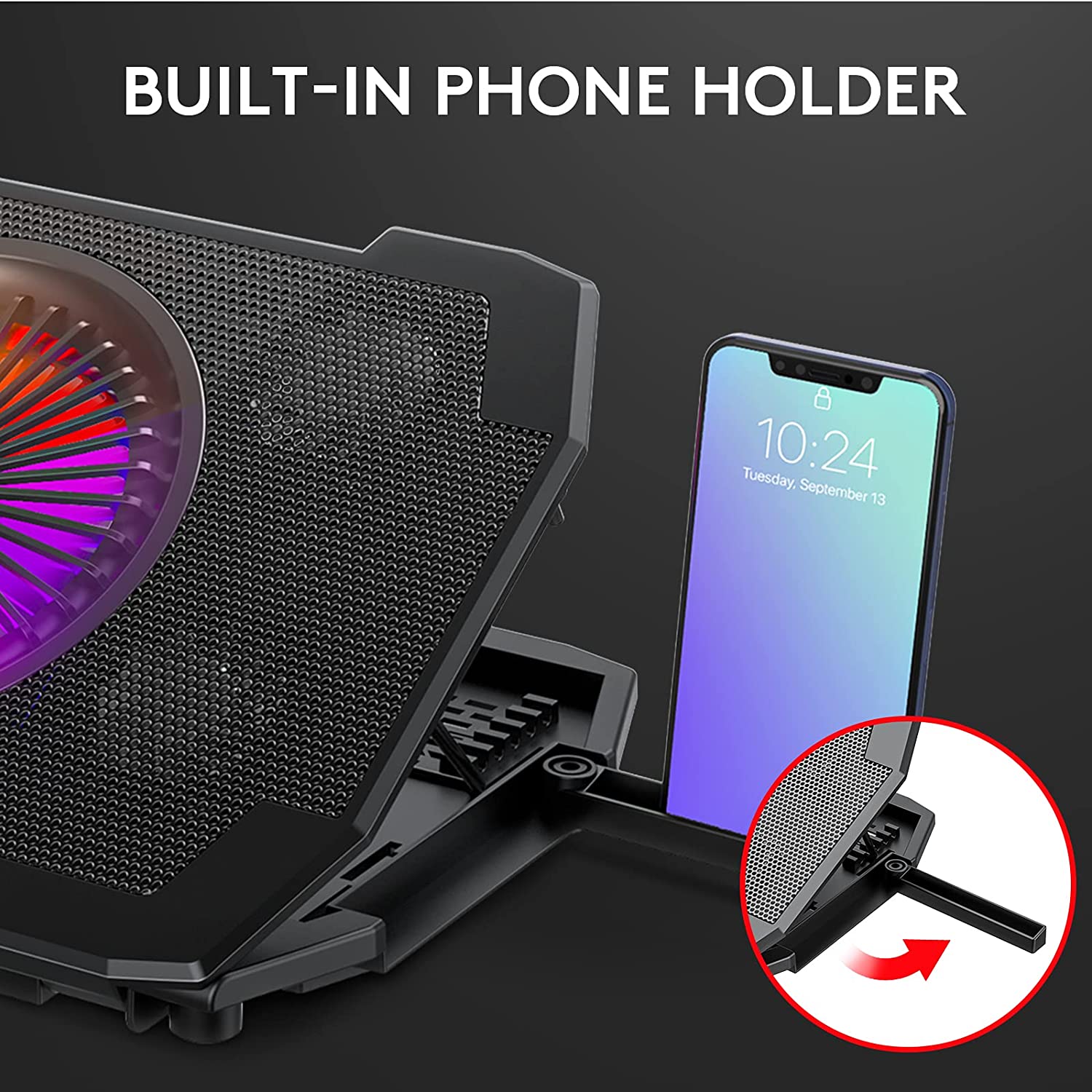 HAVIT G90 RGB Laptop Cooling Pad for 13-17.3 Inch Laptop with Phone Stand & 6 Height Adjustable Cooling Stand - Image 4
