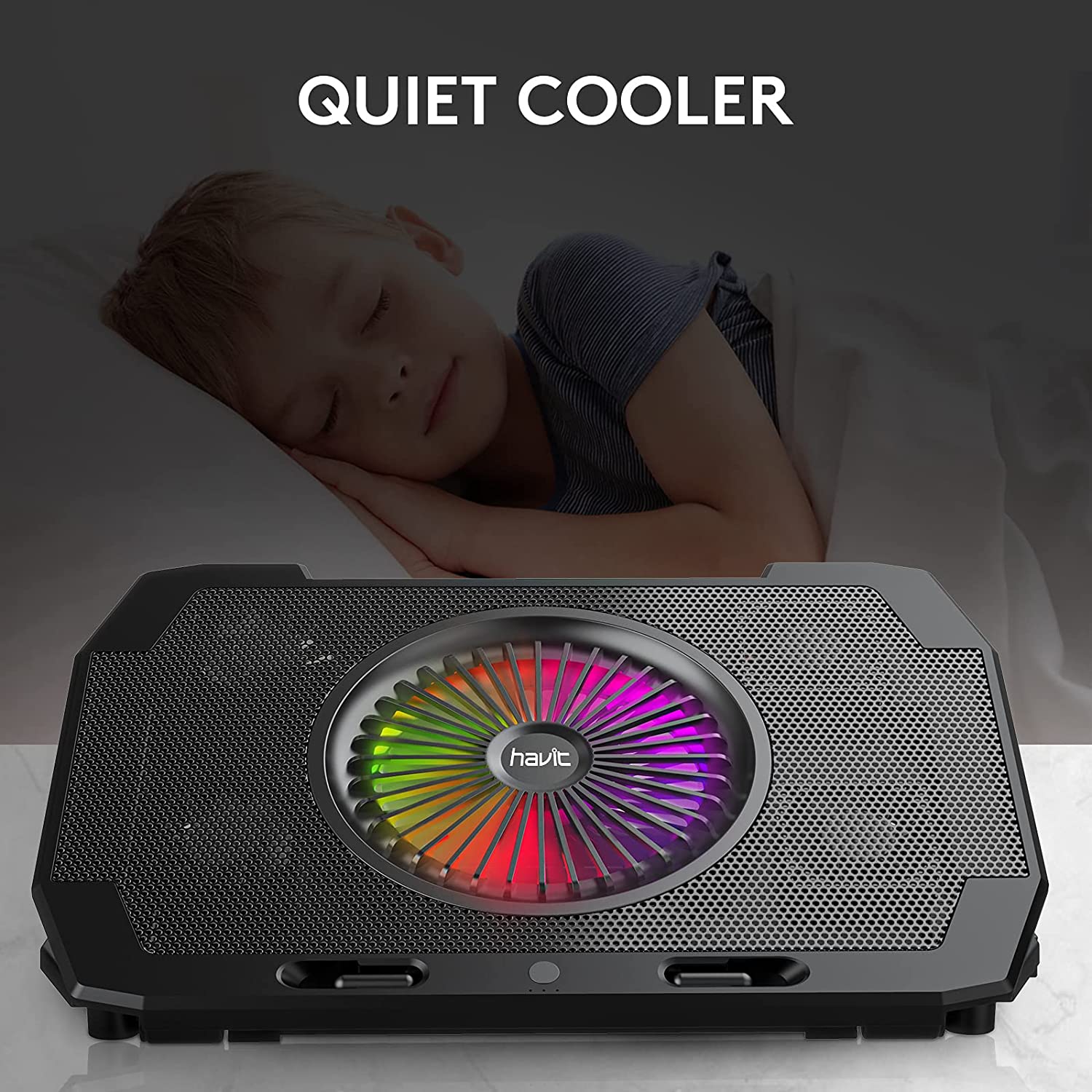 HAVIT G90 RGB Laptop Cooling Pad for 13-17.3 Inch Laptop with Phone Stand & 6 Height Adjustable Cooling Stand - Image 5