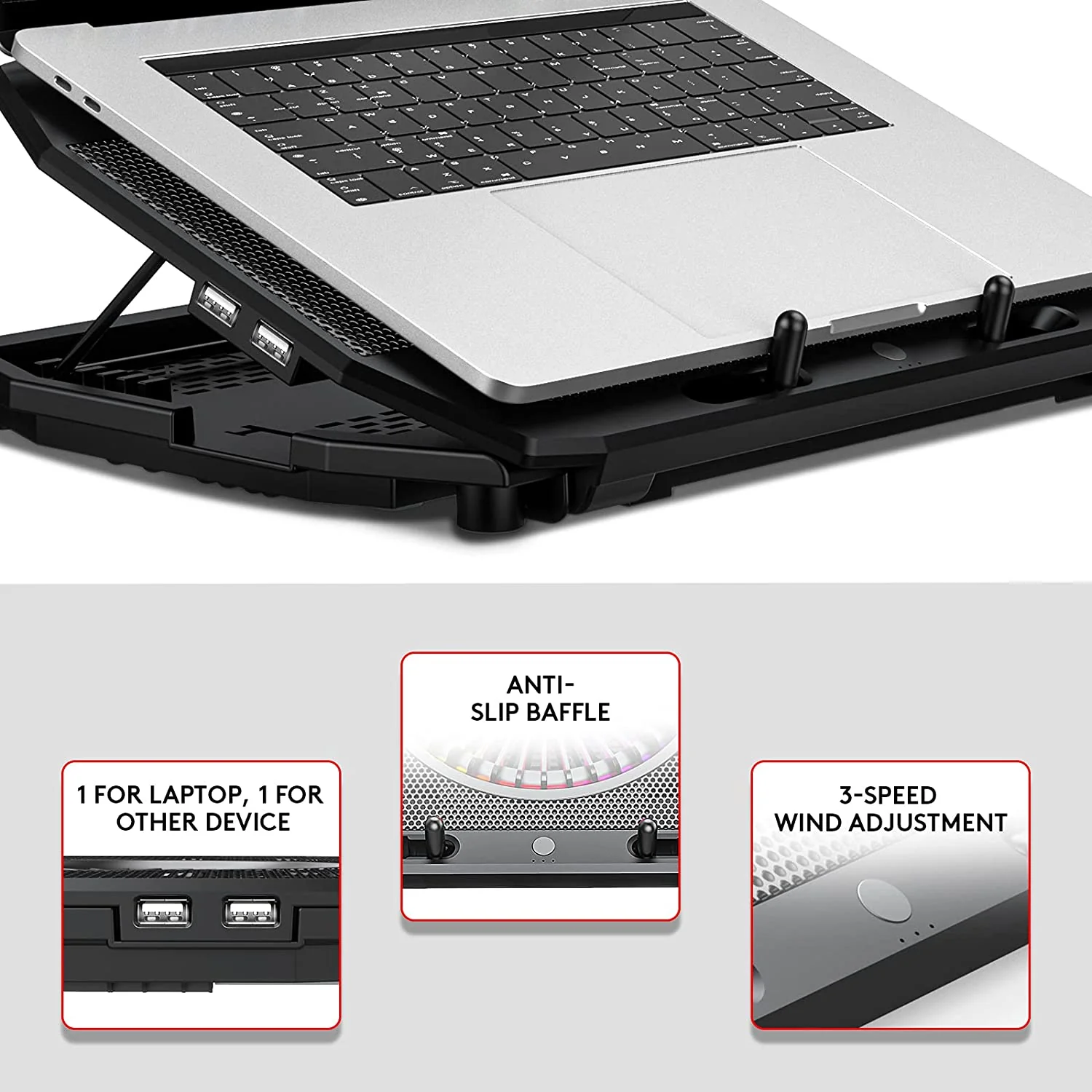 HAVIT G90 RGB Laptop Cooling Pad for 13-17.3 Inch Laptop with Phone Stand & 6 Height Adjustable Cooling Stand - Image 6