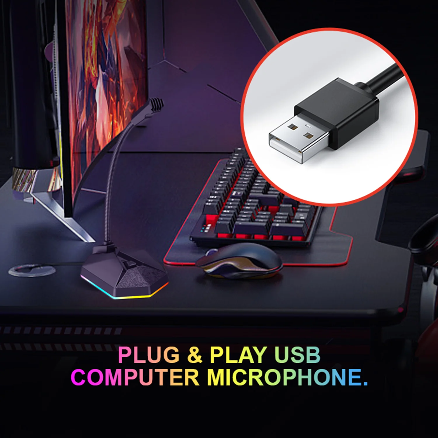HAVIT GK57 USB Computer Microphone with RGB Gaming Light & Adjustable Neck - Image 5