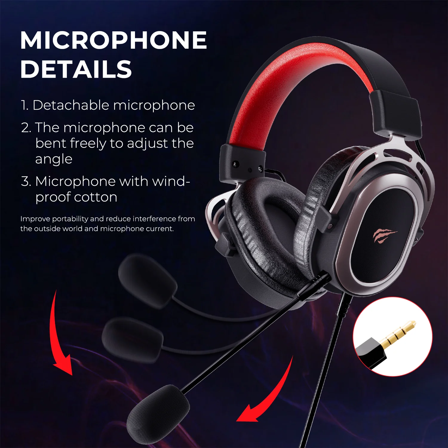 HAVIT H2008D Wired Gaming Headphones Detachable MIC 3.5mm Plug 50mm Drivers Surround Sound - Image 4