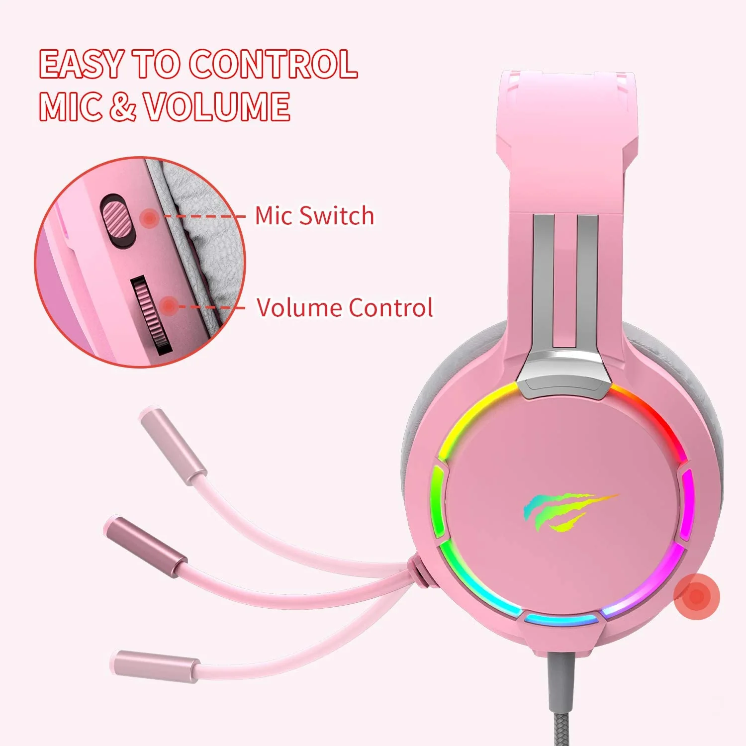 HAVIT H2010D RGB Wired Gaming Headset with Volume Control & HD Microphone - Image 11