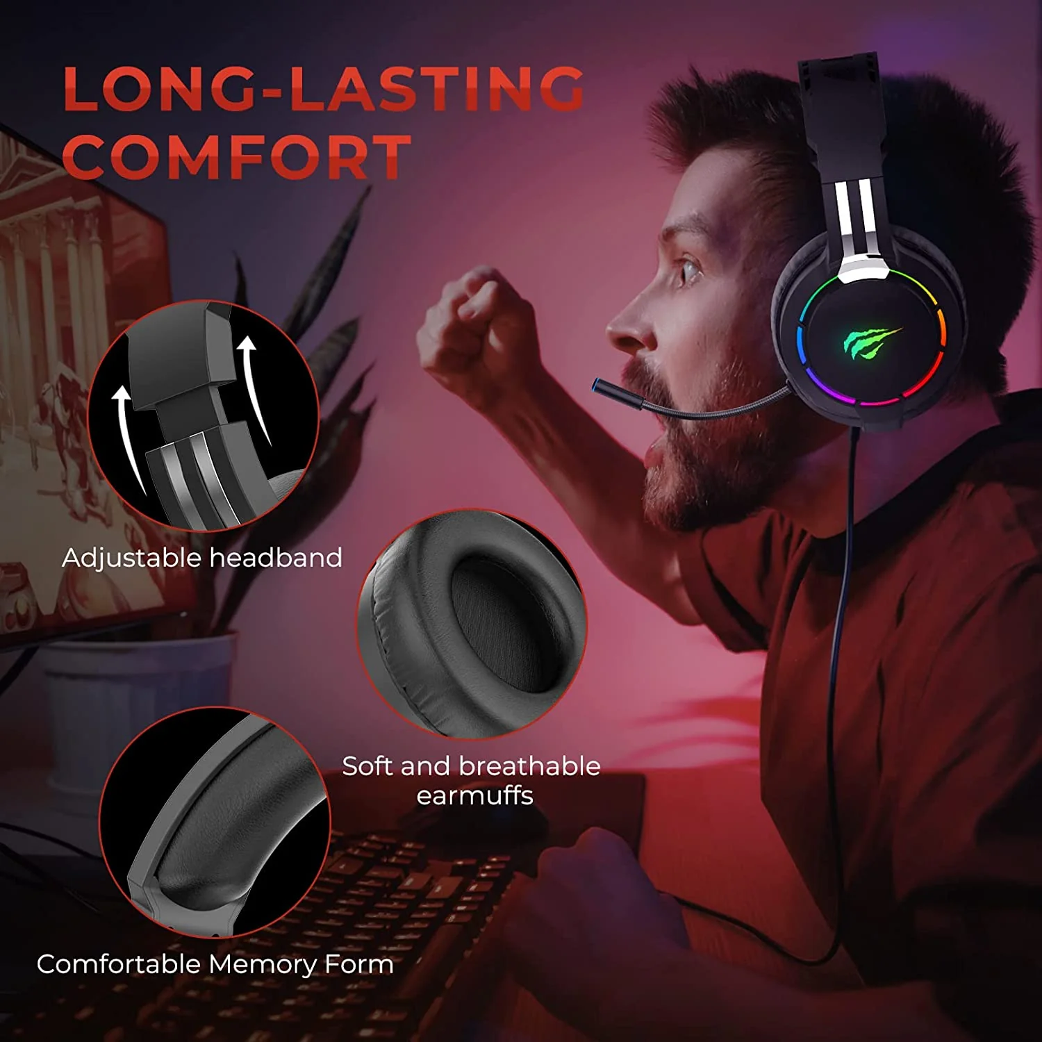 HAVIT H2010D RGB Wired Gaming Headset with Volume Control & HD Microphone - Image 2