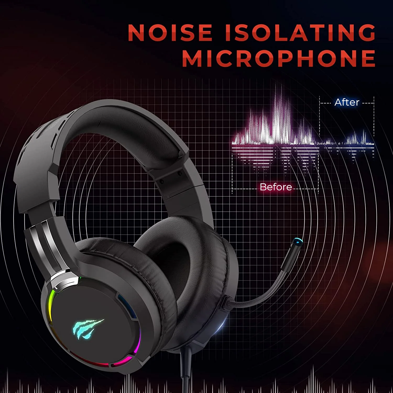 HAVIT H2010D RGB Wired Gaming Headset with Volume Control & HD Microphone - Image 4