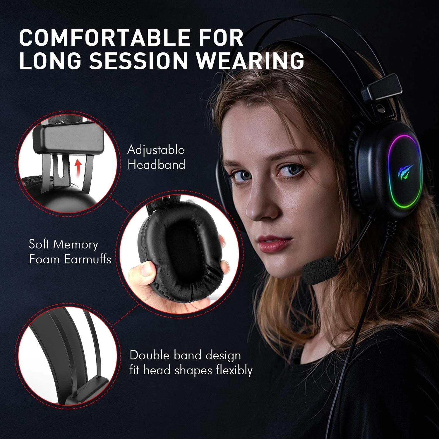 HAVIT H2016D RGB Wired Gaming Headset with Microphone Stereo Surround Sound - Image 4