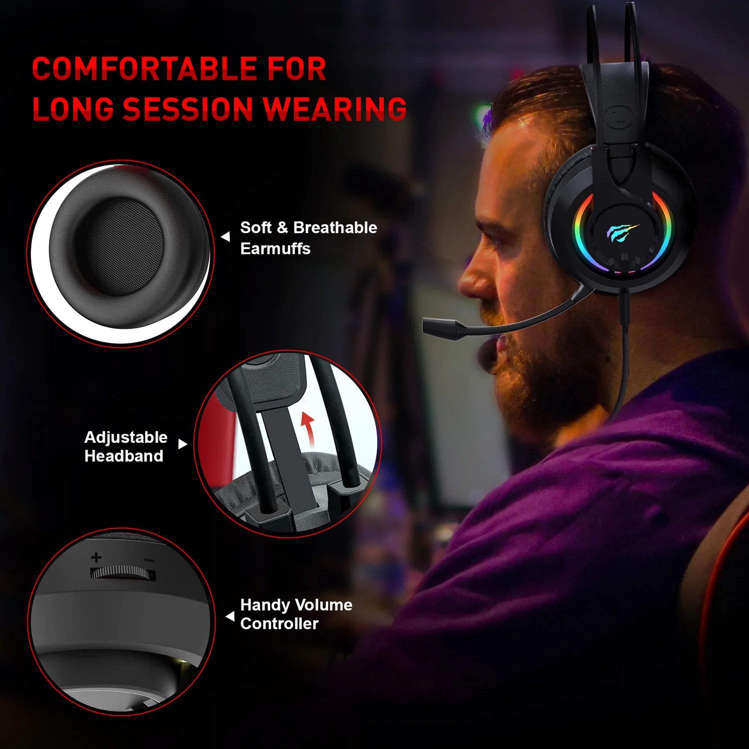 HAVIT H2020D RGB Gaming Headset with Stereo Surround Sound & Volume Control - Image 2