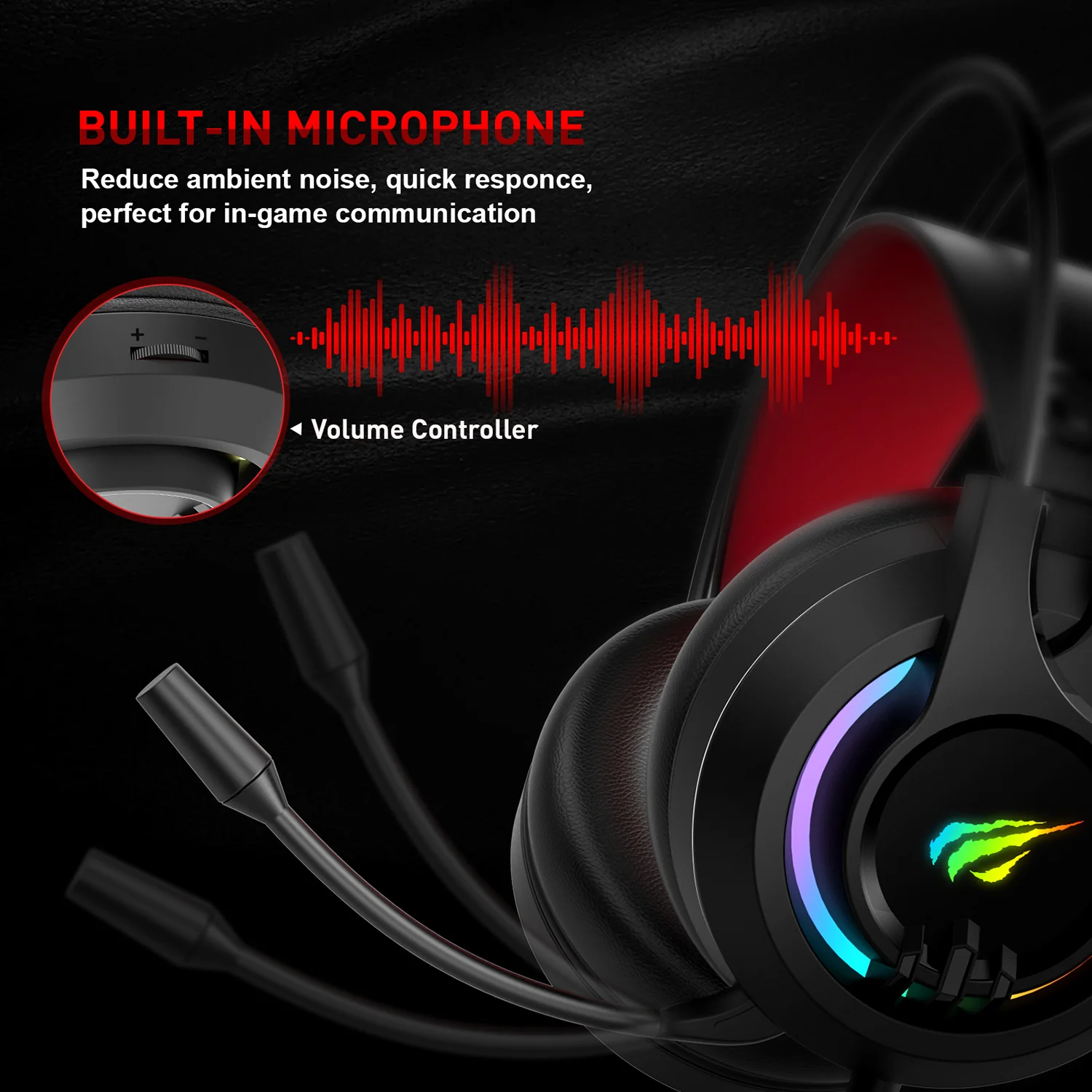 HAVIT H2020D RGB Gaming Headset with Stereo Surround Sound & Volume Control - Image 5
