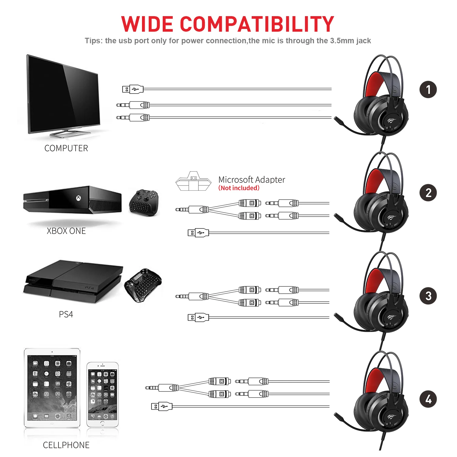 HAVIT H2020D RGB Gaming Headset with Stereo Surround Sound & Volume Control - Image 7