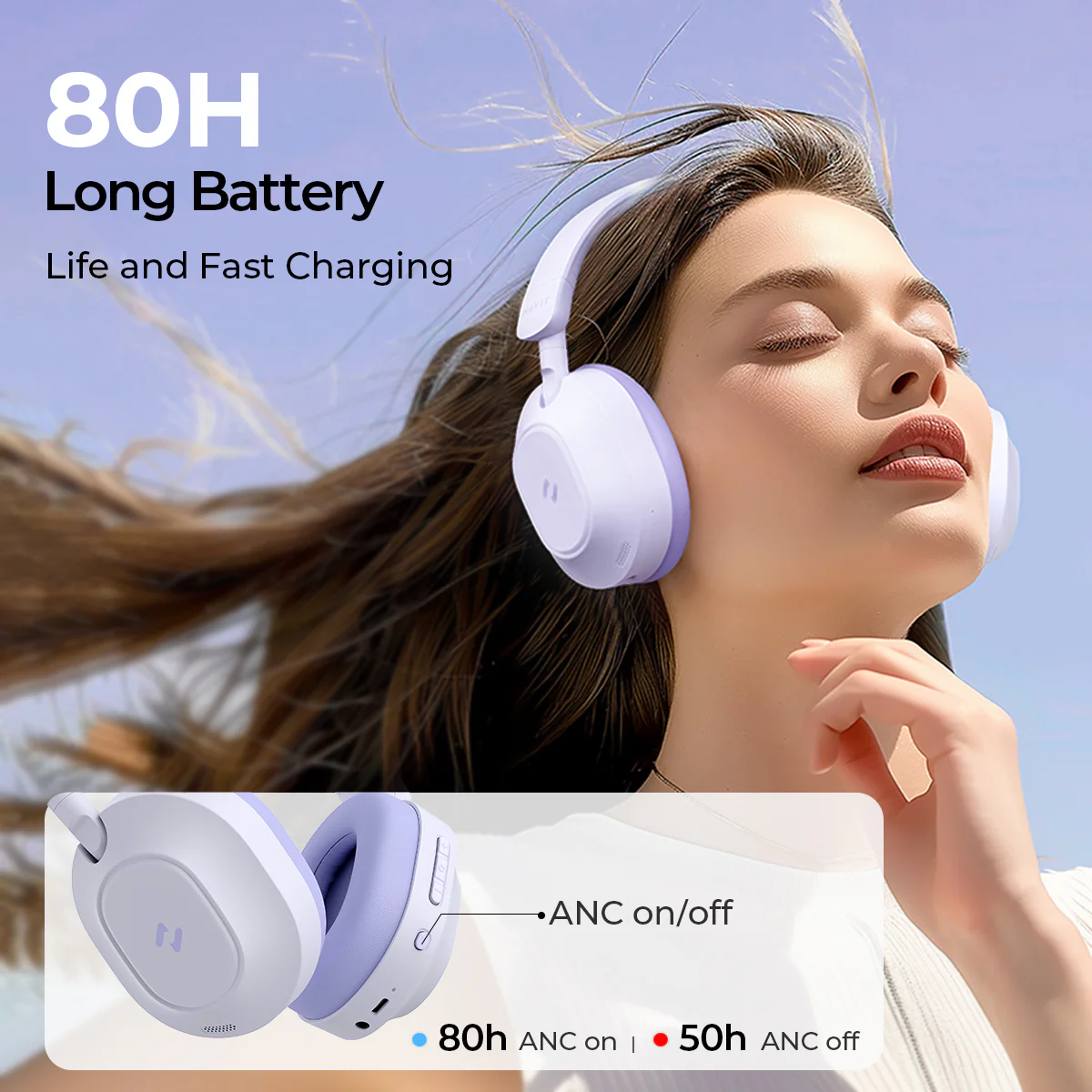 LIFE NC01H Hi-Res Foldable Active Noise Cancelling Wireless Headphones - Image 4