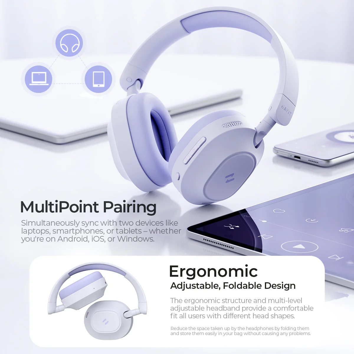 LIFE NC01H Hi-Res Foldable Active Noise Cancelling Wireless Headphones - Image 7