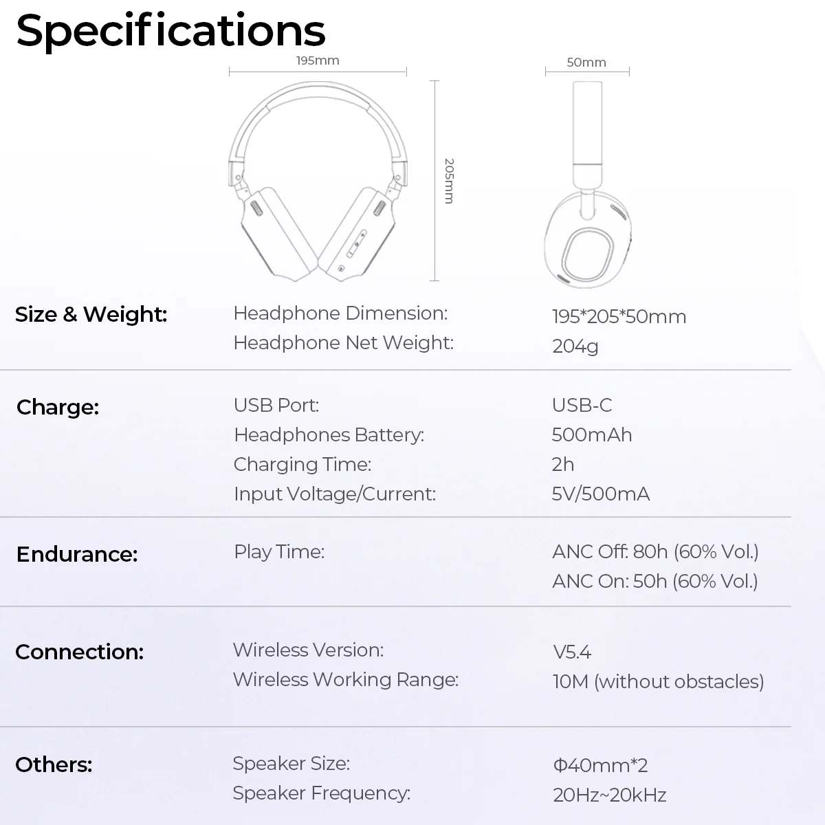 LIFE NC01H Hi-Res Foldable Active Noise Cancelling Wireless Headphones - Image 9