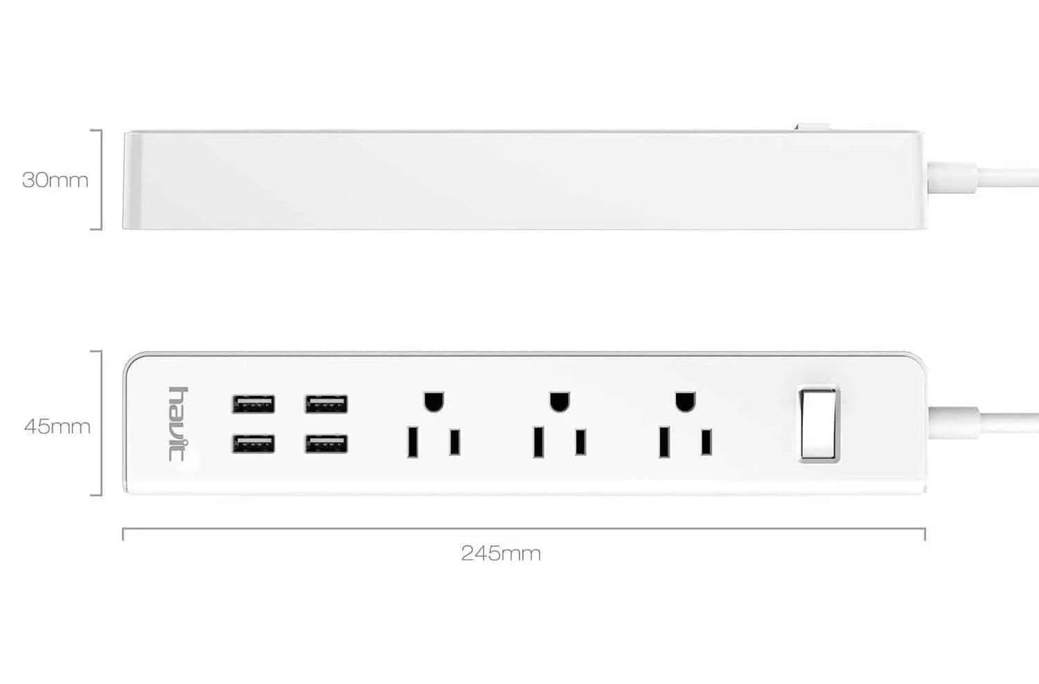 HAVIT HV-A304U Travel Power Strip / Surge Protector with 3 AC Outlets & 4 USB Ports (NEMA 5-15/Type B) - Image 2