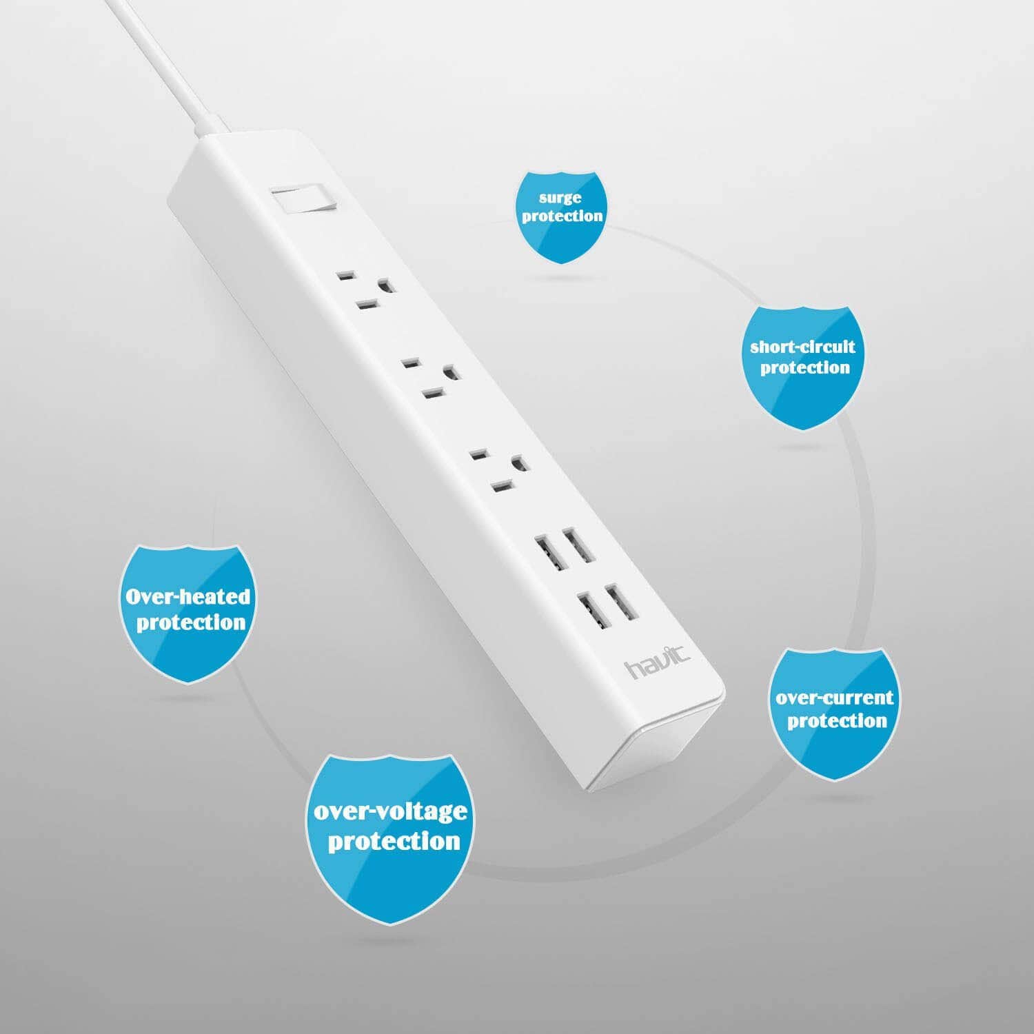 HAVIT HV-A304U Travel Power Strip / Surge Protector with 3 AC Outlets & 4 USB Ports (NEMA 5-15/Type B) - Image 6