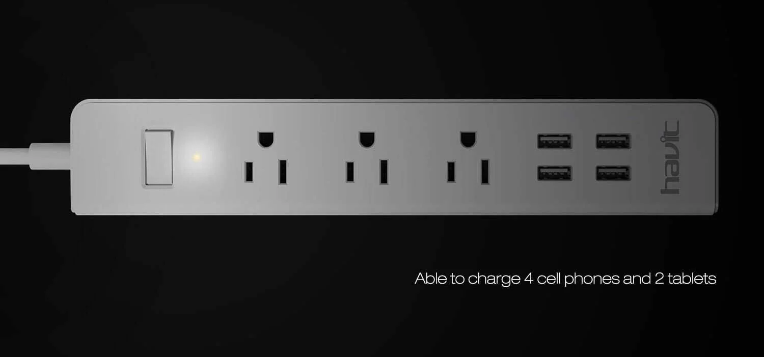 HAVIT HV-A304U Travel Power Strip / Surge Protector with 3 AC Outlets & 4 USB Ports (NEMA 5-15/Type B) - Image 7
