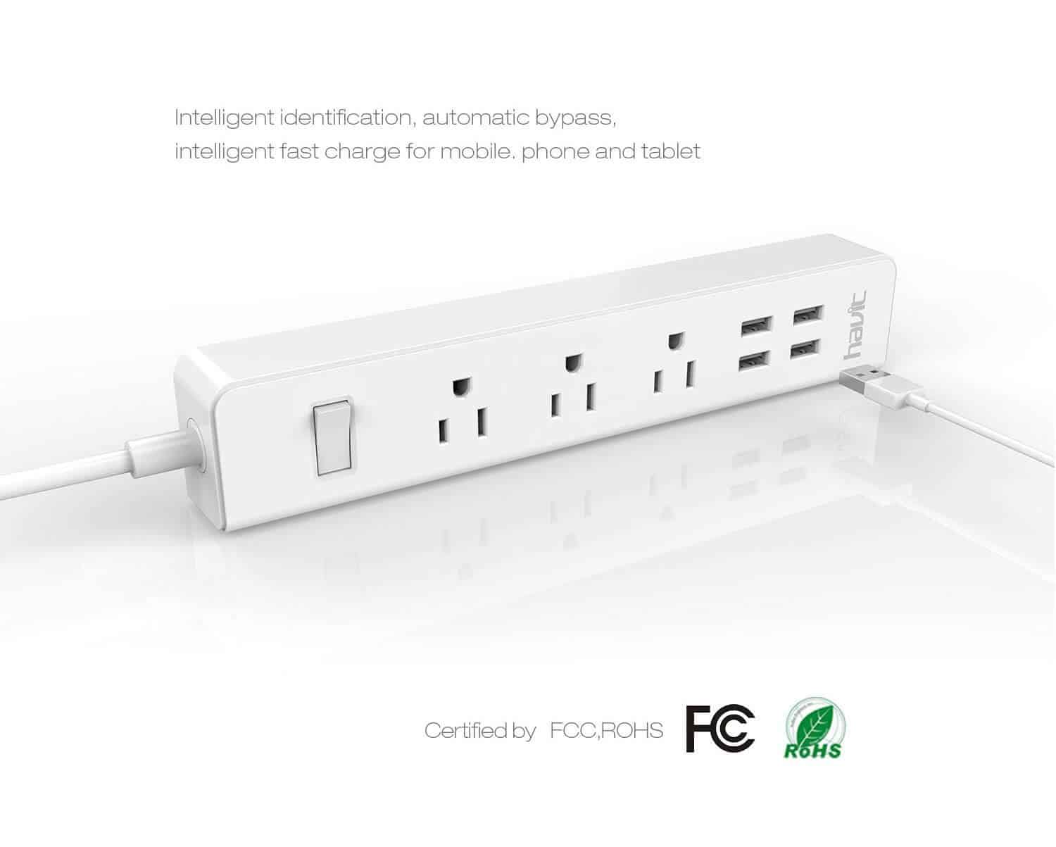 HAVIT HV-A304U Travel Power Strip / Surge Protector with 3 AC Outlets & 4 USB Ports (NEMA 5-15/Type B) - Image 8