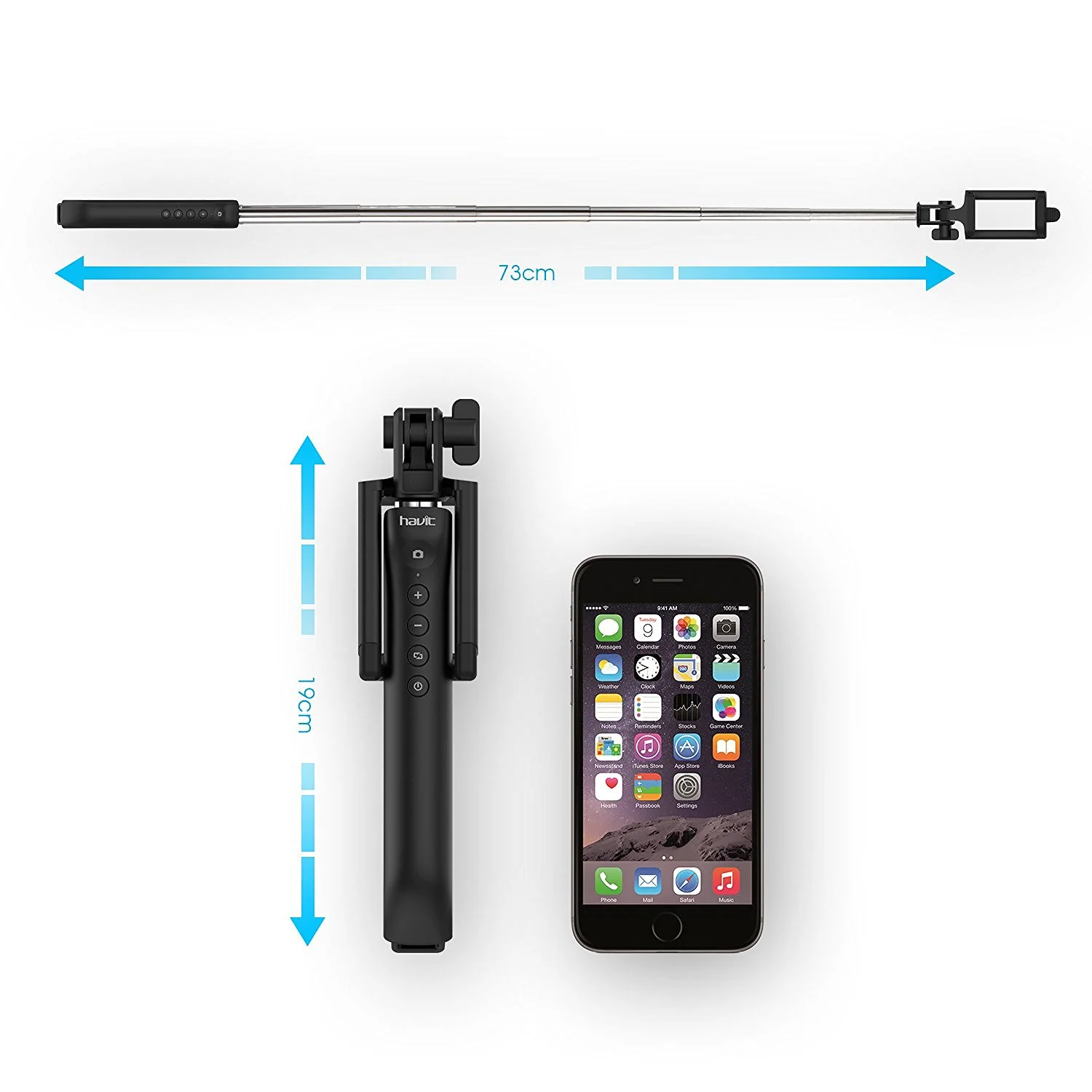 HAVIT HV-BTM27 Bluetooth Remote Shutter Selfie Stick - Image 5