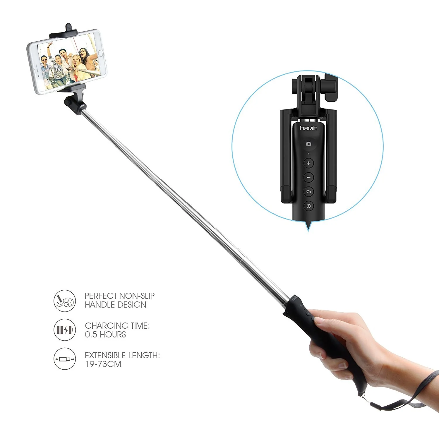 HAVIT HV-BTM27 Bluetooth Remote Shutter Selfie Stick - Image 6