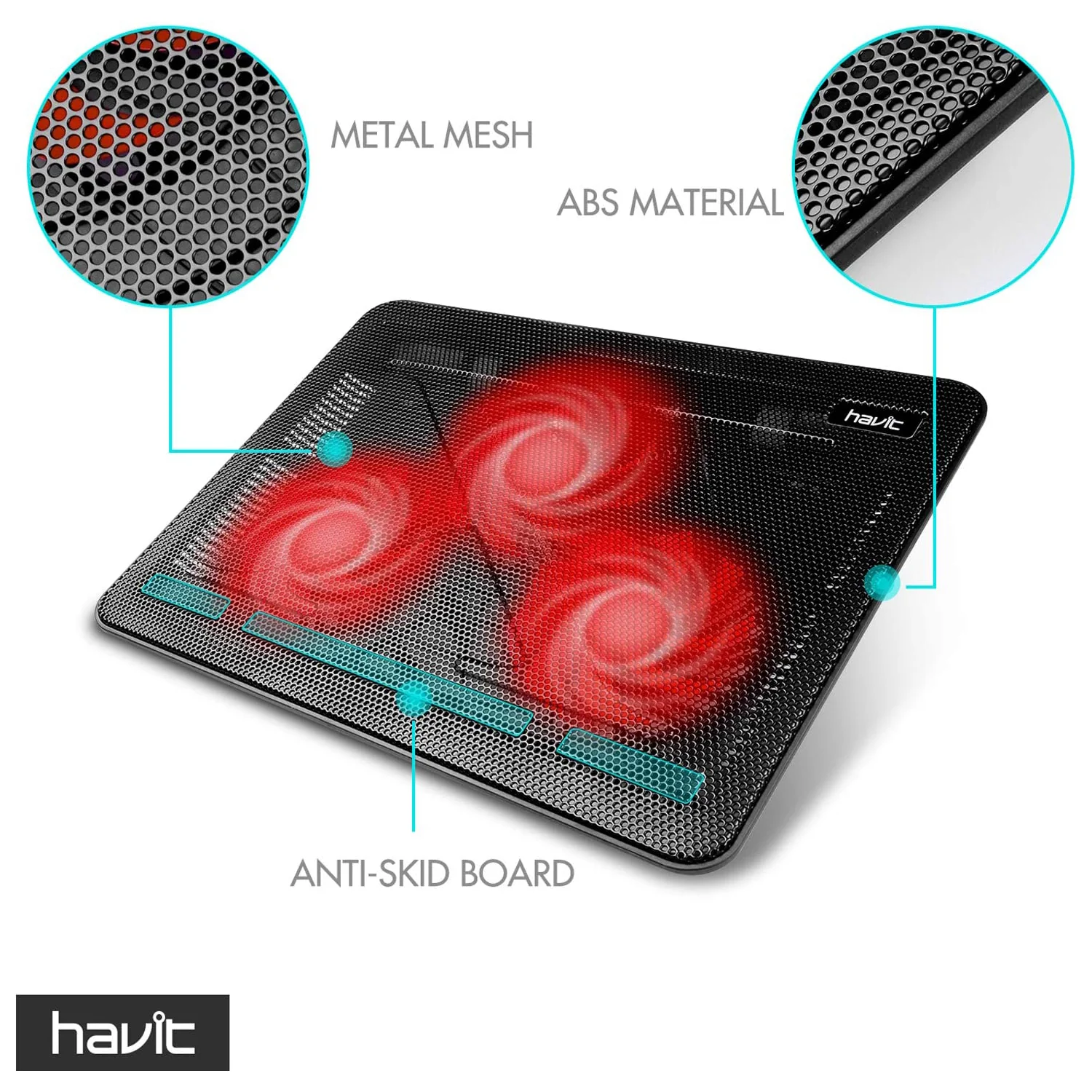 HAVIT HV-F2056 15.6"-17" Laptop Cooler Cooling Pad - Portable USB Powered (3 Fans) - Image 15
