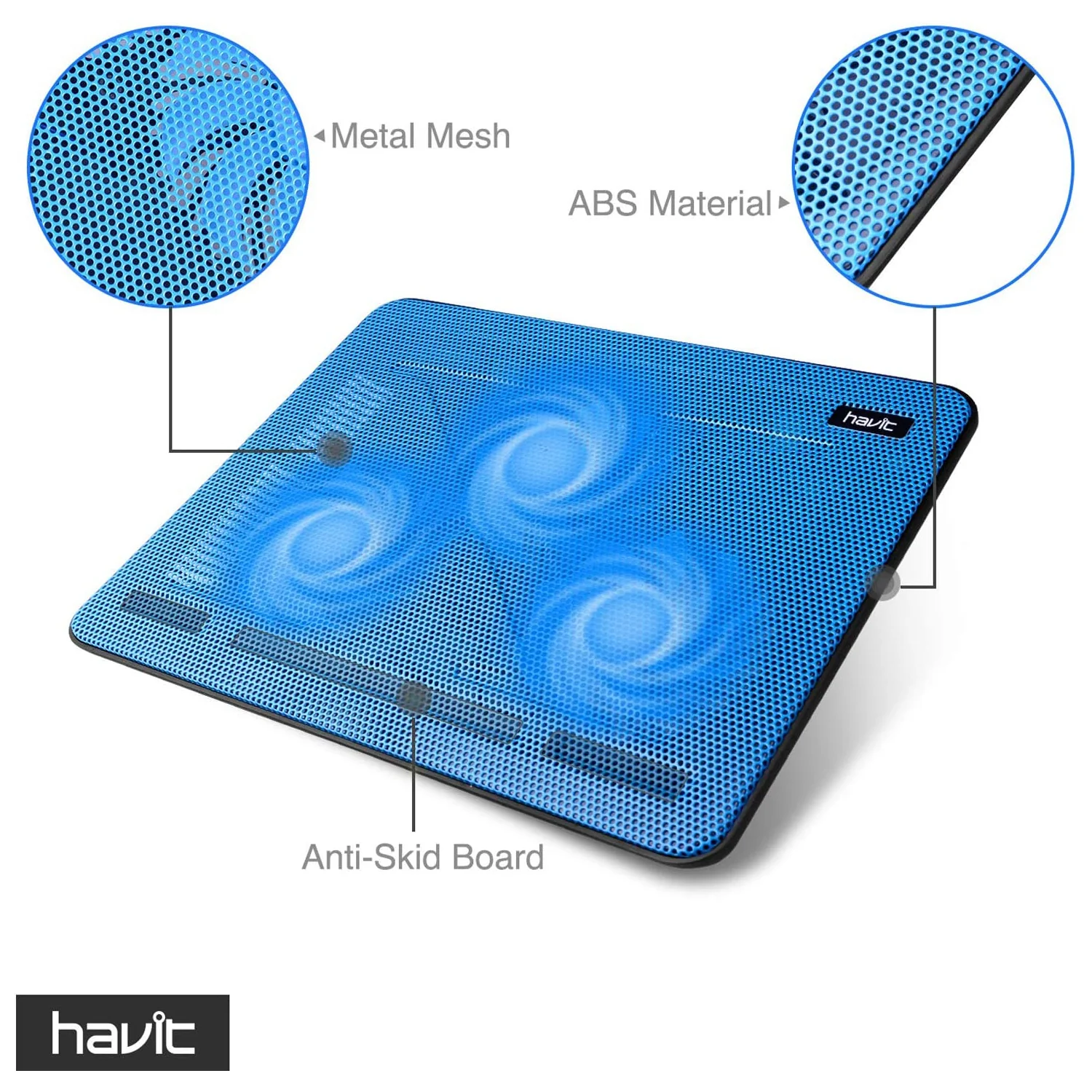 HAVIT HV-F2056 15.6"-17" Laptop Cooler Cooling Pad - Portable USB Powered (3 Fans) - Image 25
