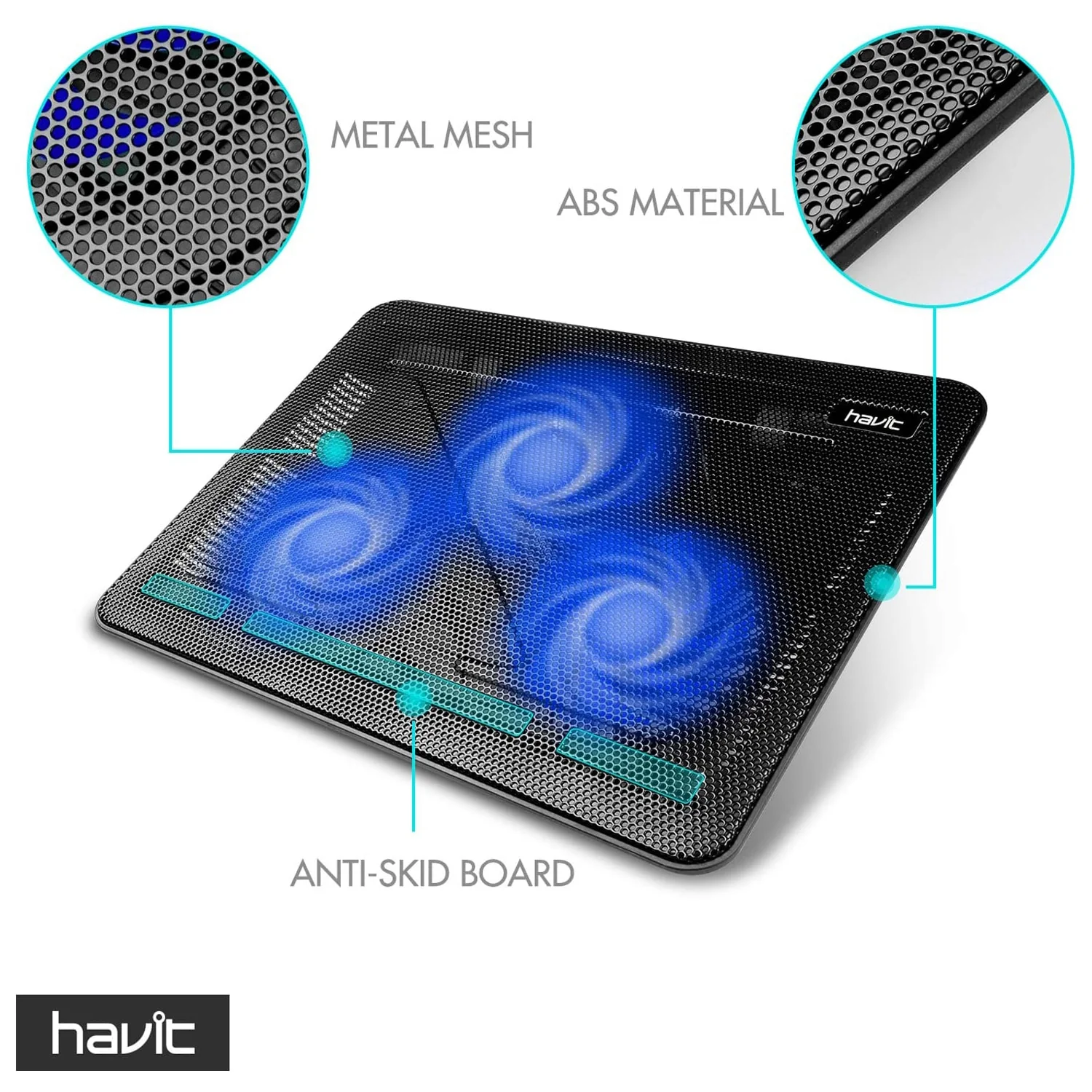 HAVIT HV-F2056 15.6"-17" Laptop Cooler Cooling Pad - Portable USB Powered (3 Fans) - Image 4
