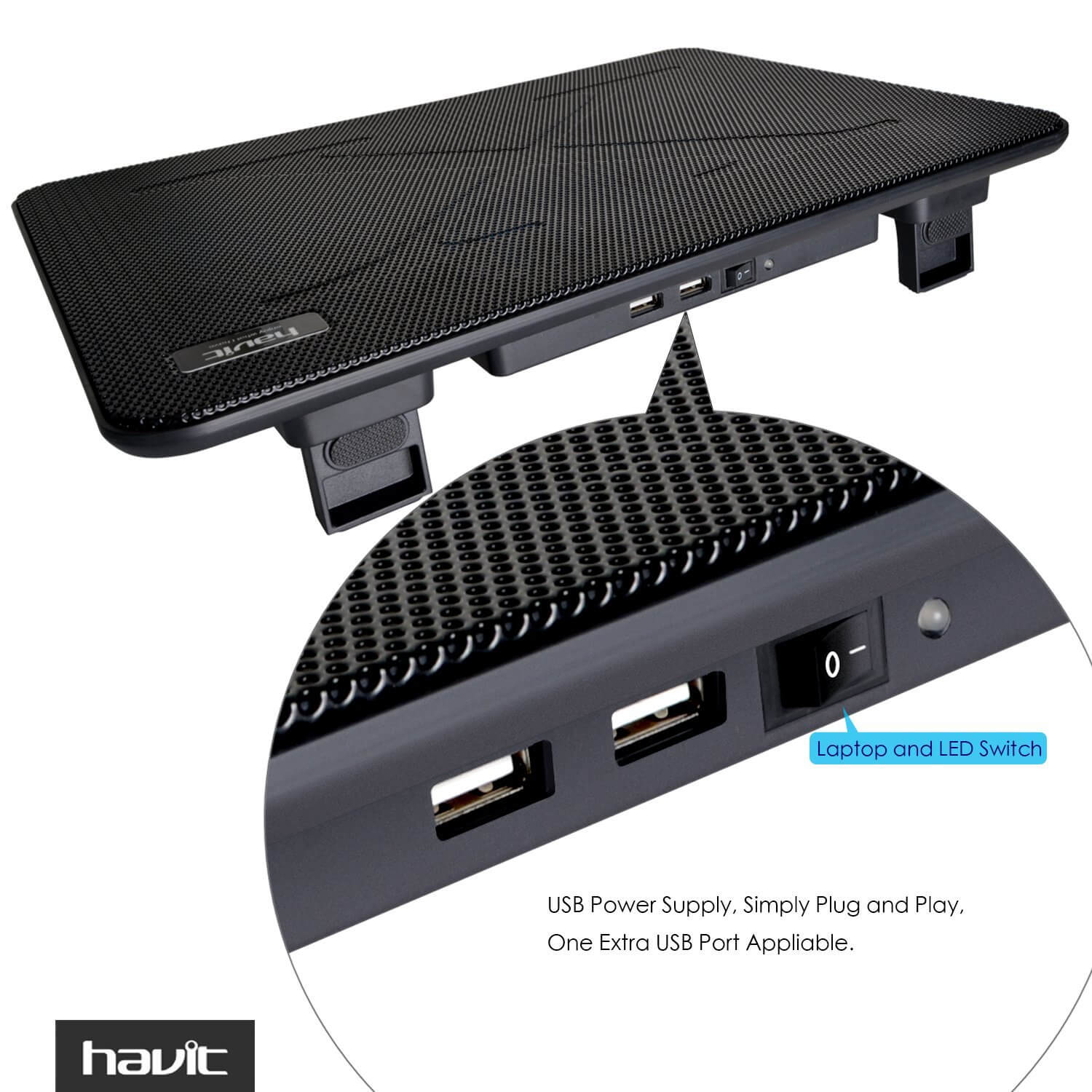 HAVIT HV-F2056 15.6"-17" Laptop Cooler Cooling Pad - Portable USB Powered (3 Fans) - Image 5