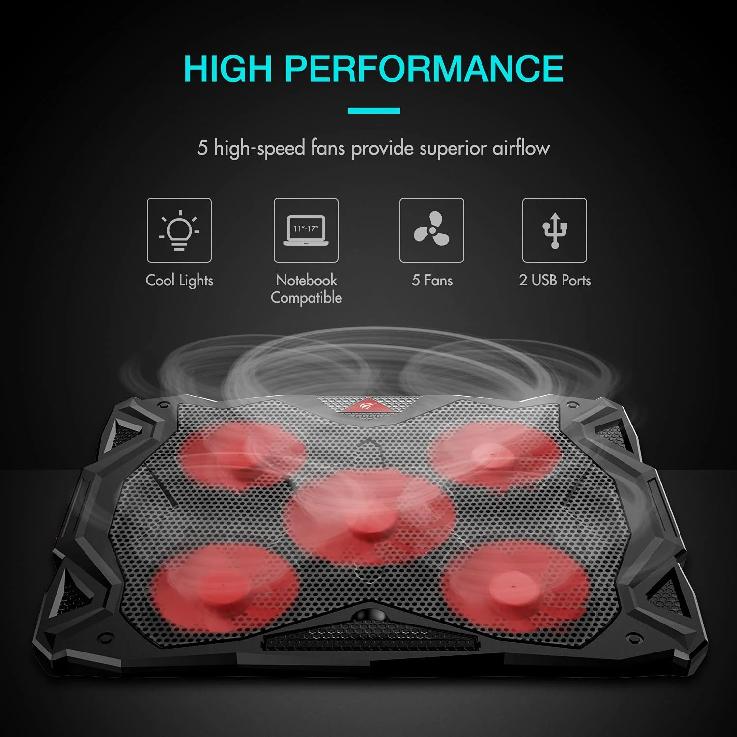 HAVIT HV-F2068 5-Fan Laptop Cooler for 14-17 Inch Laptops - Image 11