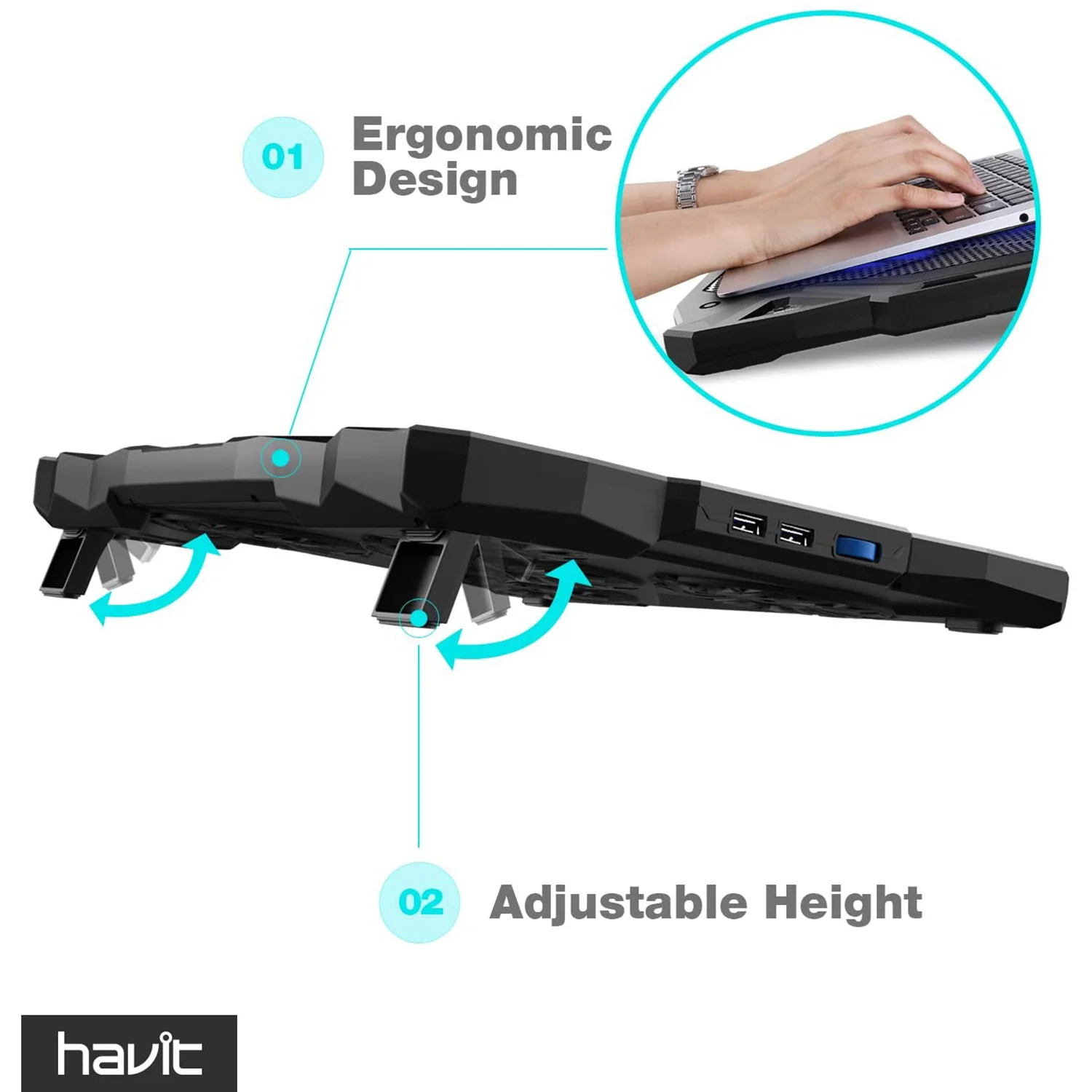 HAVIT HV-F2068 5-Fan Laptop Cooler for 14-17 Inch Laptops - Image 3