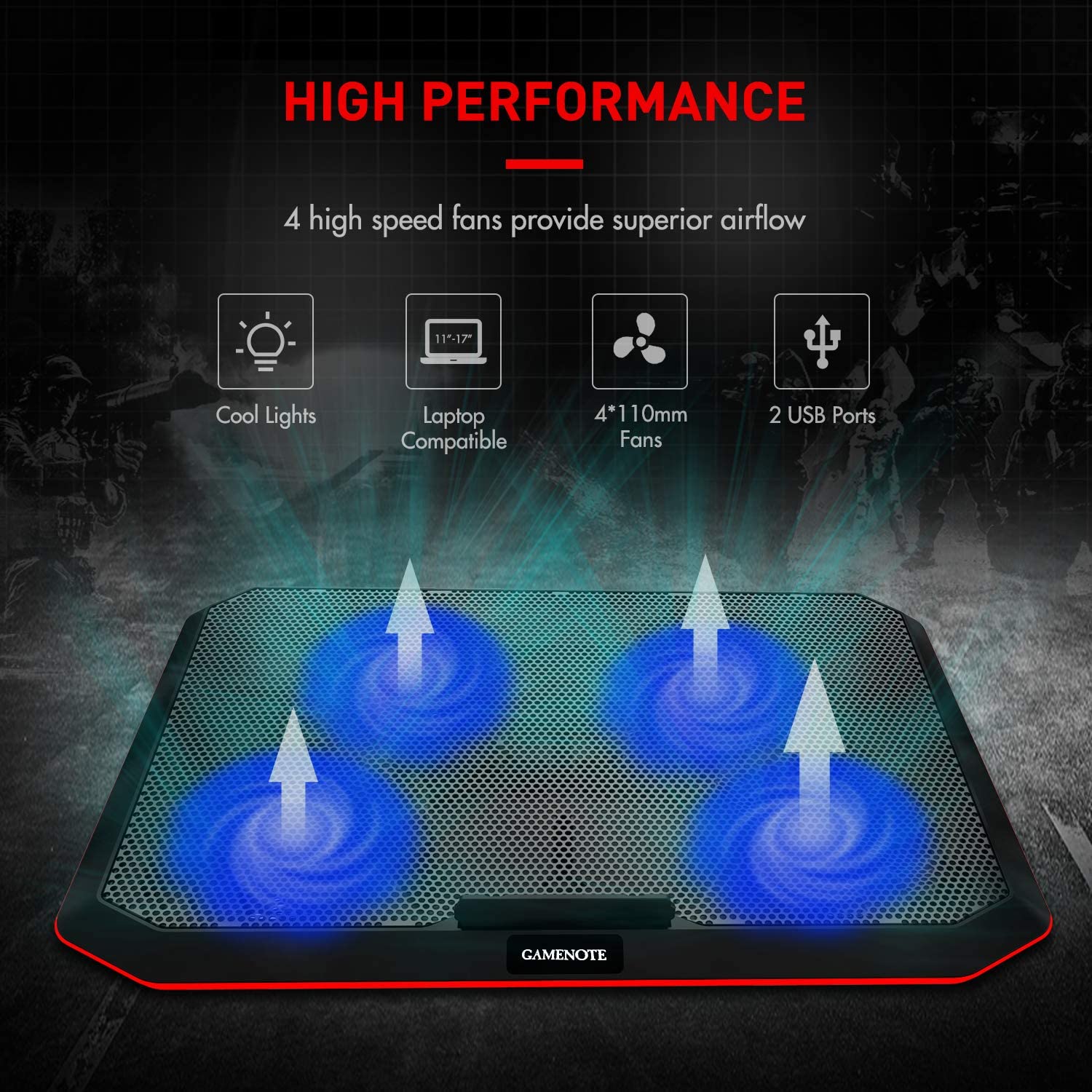 HAVIT HV-F2069 Laptop Cooling Pad for Up to 17 Inch Laptop with 4 Fans & LED Light - Image 2