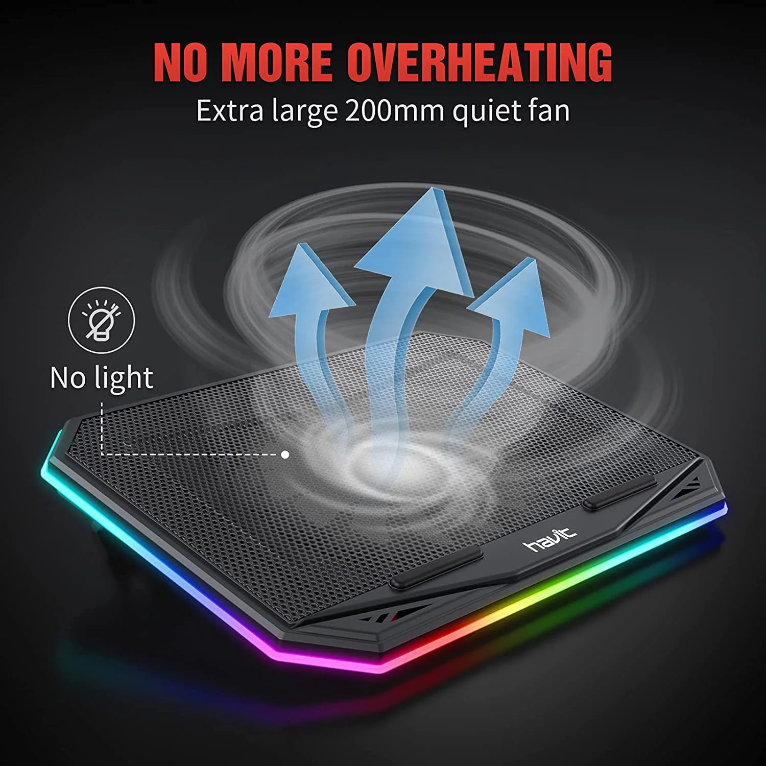 HAVIT HV-F2075 Gaming Laptop Cooling Pad for 10''-17'' Laptop with Adjustable RGB Mode - Image 2