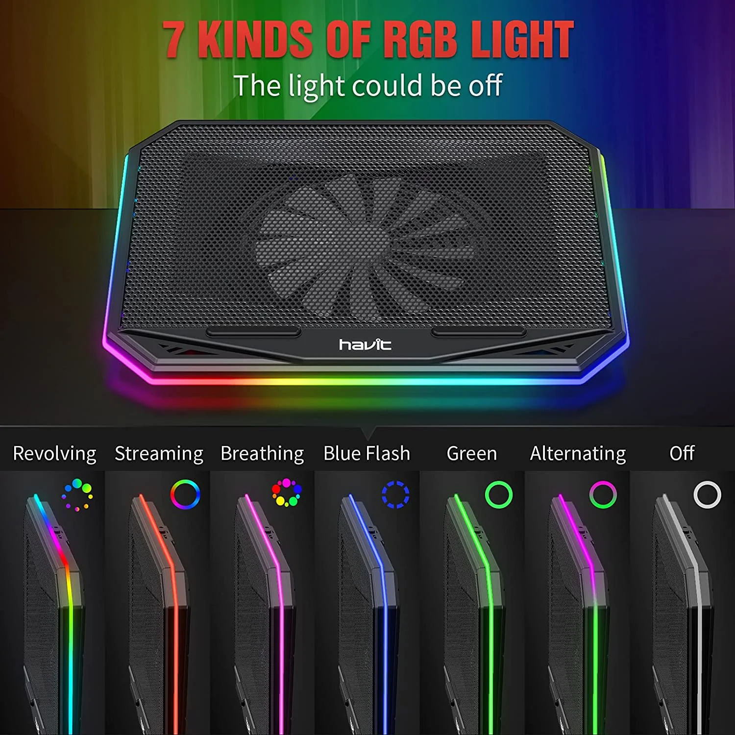 HAVIT HV-F2075 Gaming Laptop Cooling Pad for 10''-17'' Laptop with Adjustable RGB Mode - Image 3