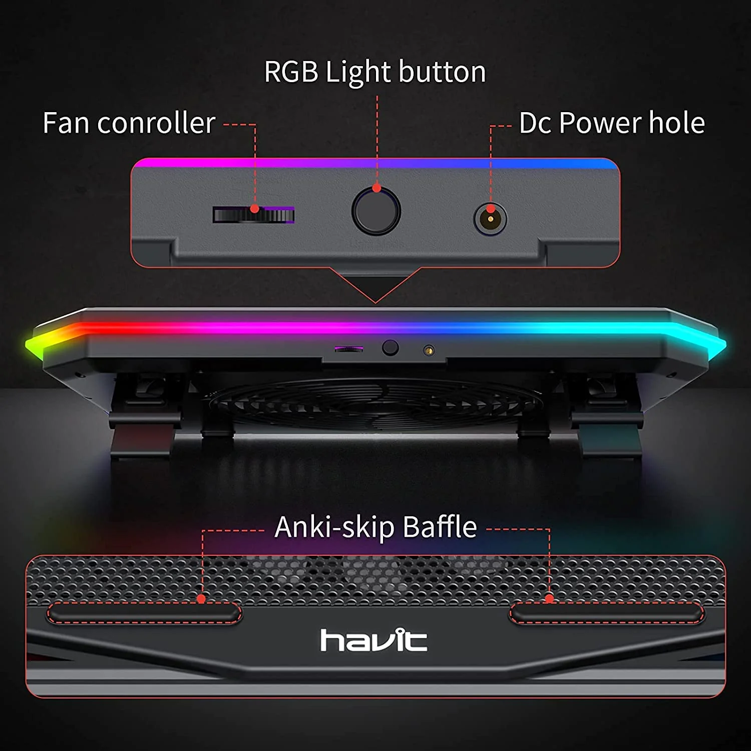 HAVIT HV-F2075 Gaming Laptop Cooling Pad for 10''-17'' Laptop with Adjustable RGB Mode - Image 4