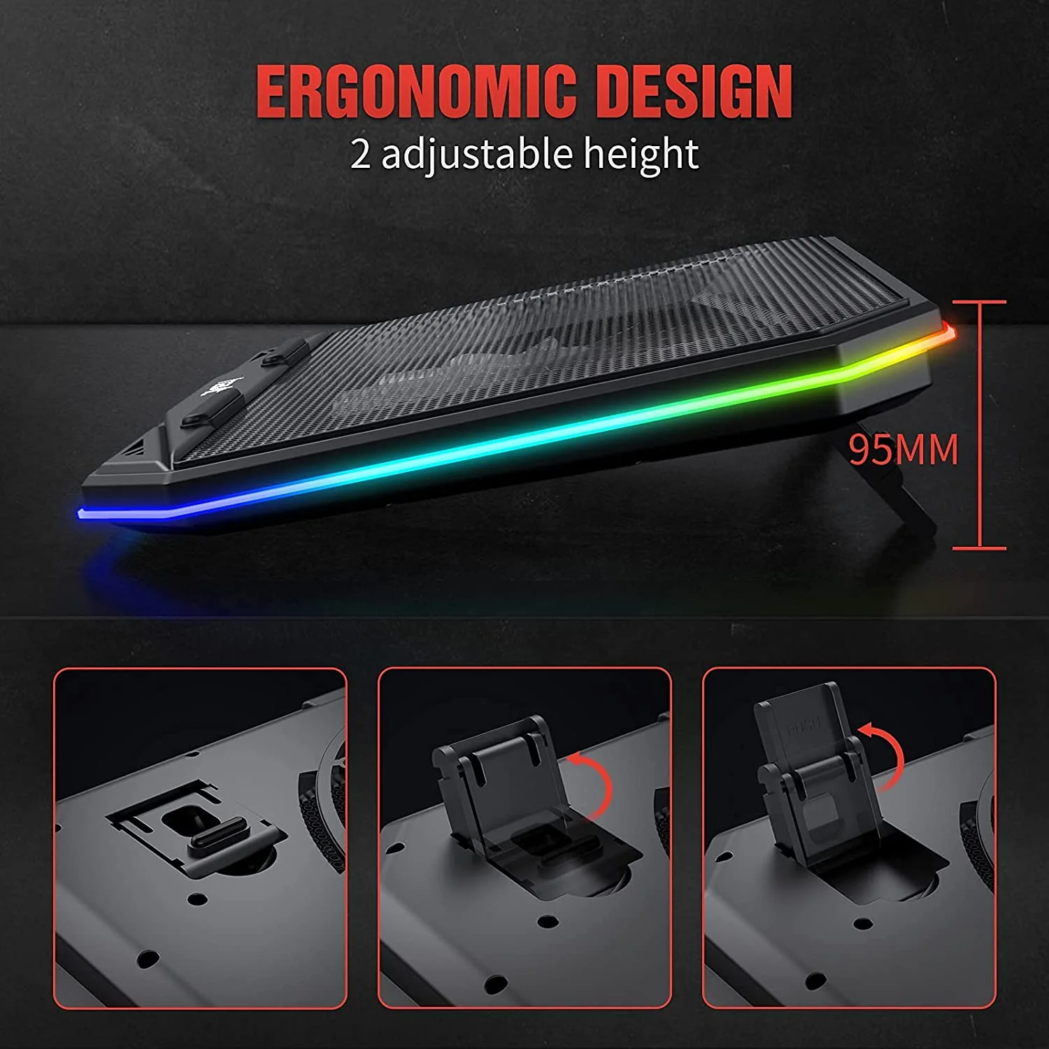HAVIT HV-F2075 Gaming Laptop Cooling Pad for 10''-17'' Laptop with Adjustable RGB Mode - Image 5