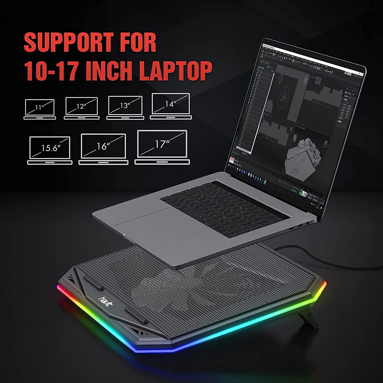 HAVIT HV-F2075 Gaming Laptop Cooling Pad for 10''-17'' Laptop with Adjustable RGB Mode - Image 6