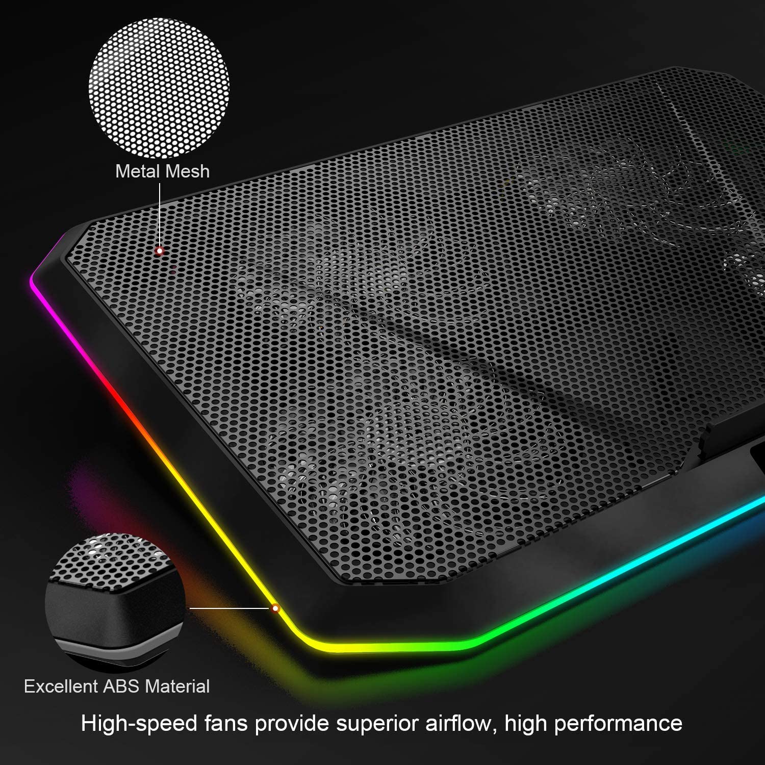 HAVIT HV-F2076 Gaming Laptop Cooling Pad for 12-17 Inch Laptop with 4 Quiet Fans & RGB Backlight - Image 3