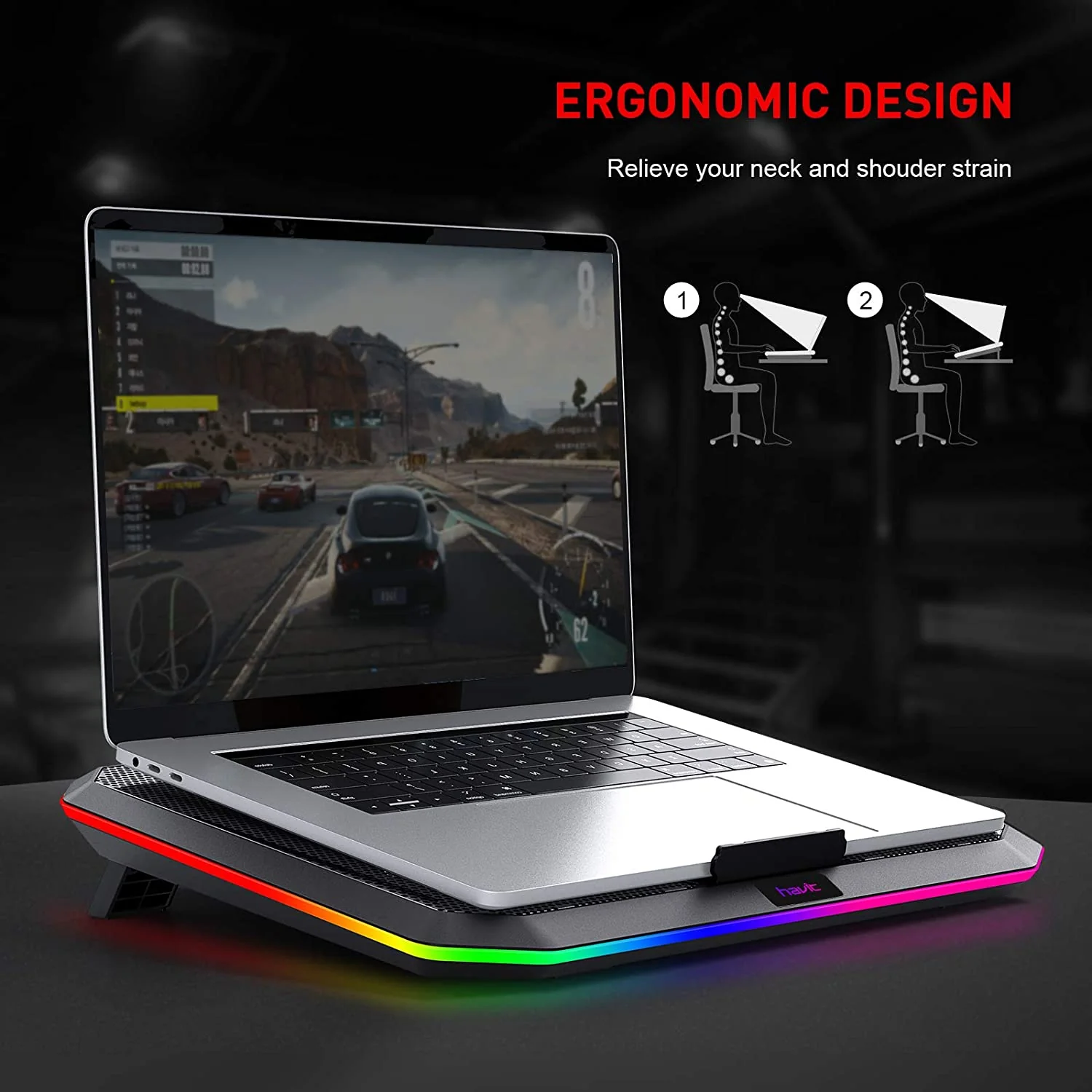 HAVIT HV-F2076 Gaming Laptop Cooling Pad for 12-17 Inch Laptop with 4 Quiet Fans & RGB Backlight - Image 7