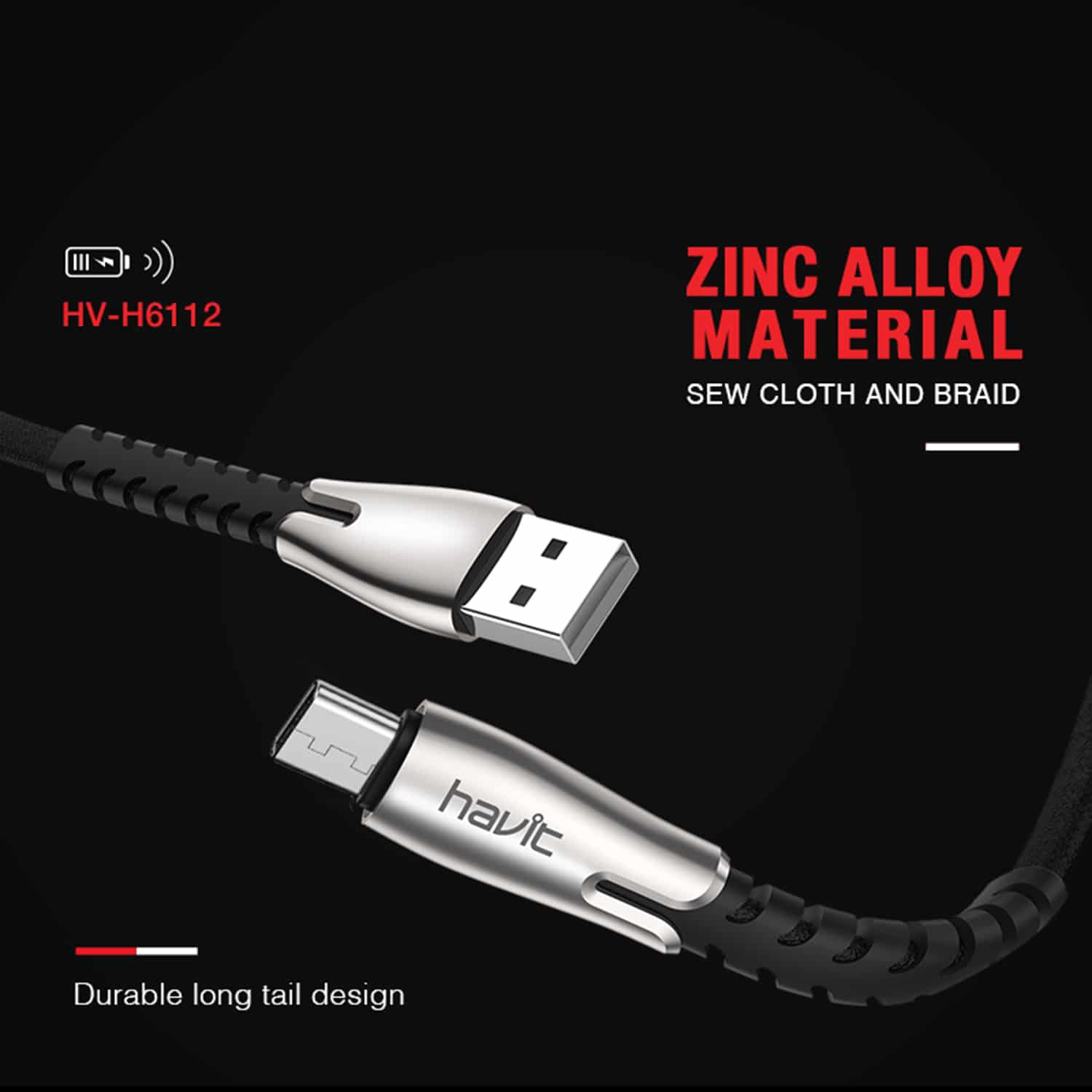 HAVIT HV-H6112 USB 2.0 A-Male to Micro B Charger Cable, Fast Charging, Silver - Image 2