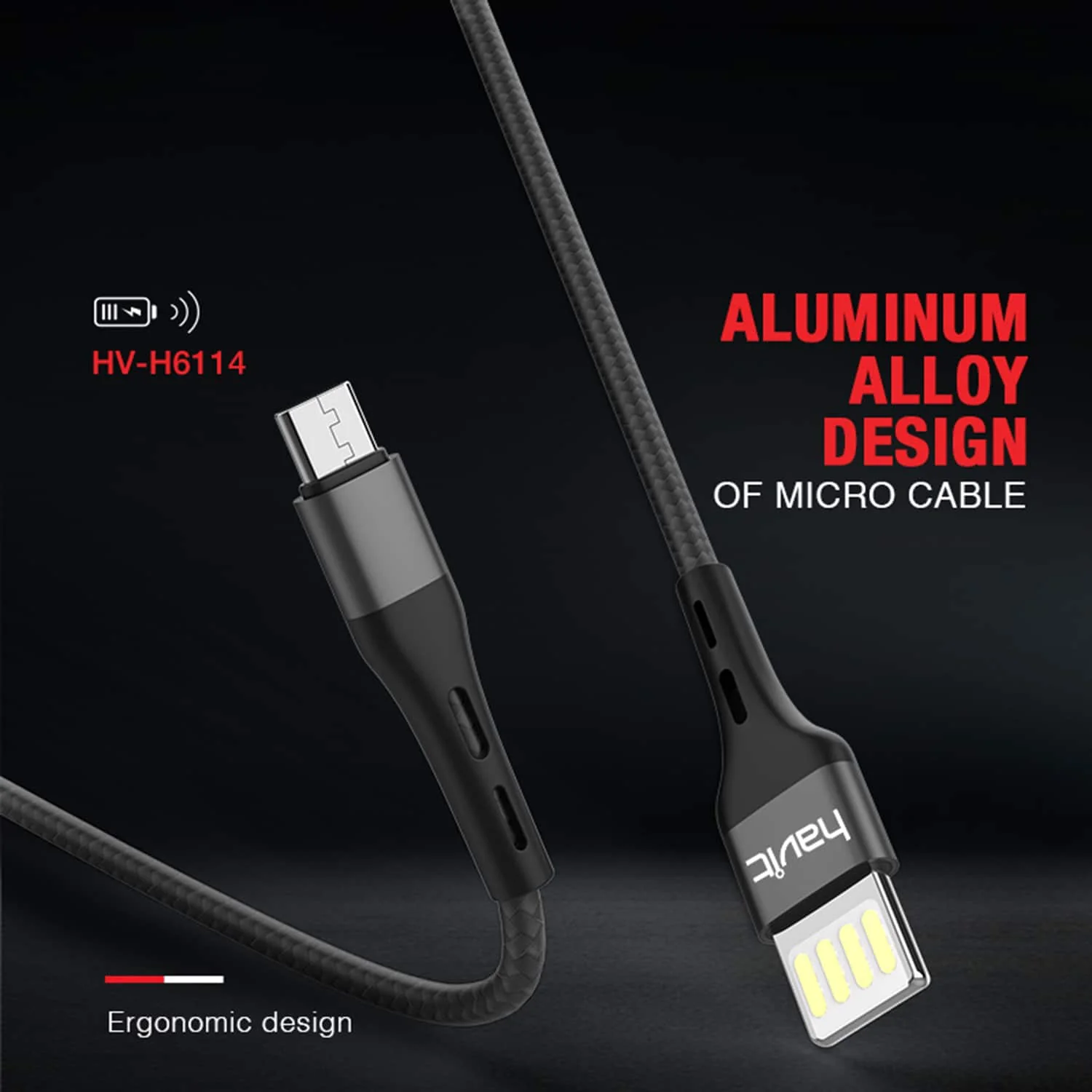 HAVIT HV-H6114 Double Blind Plug USB to Micro B Cable, Quick Charging, Black - Image 8