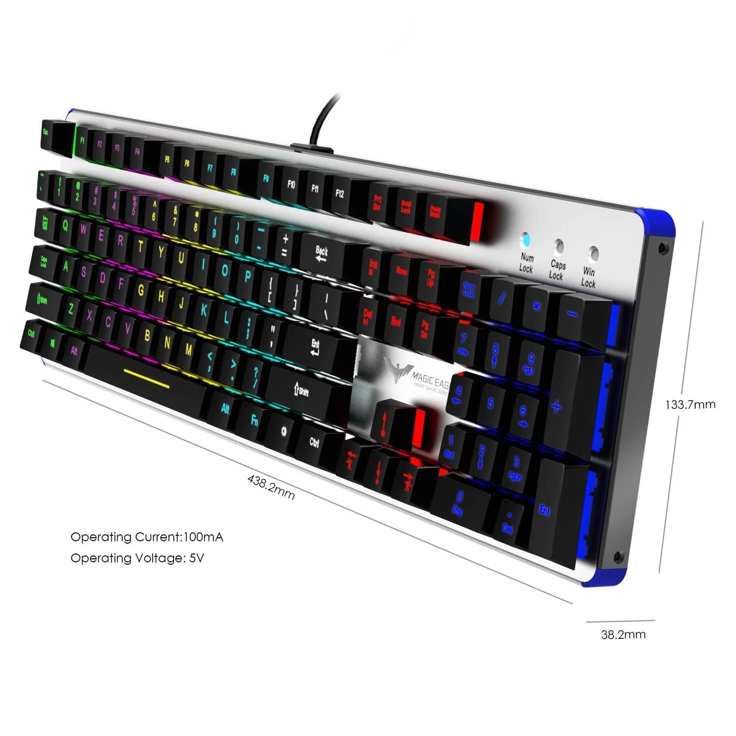 HAVIT HV-KB366L RGB Backlit Mechanical Gaming Keyboard, Blue Switch, NKRO, Metal, Silver - Image 4