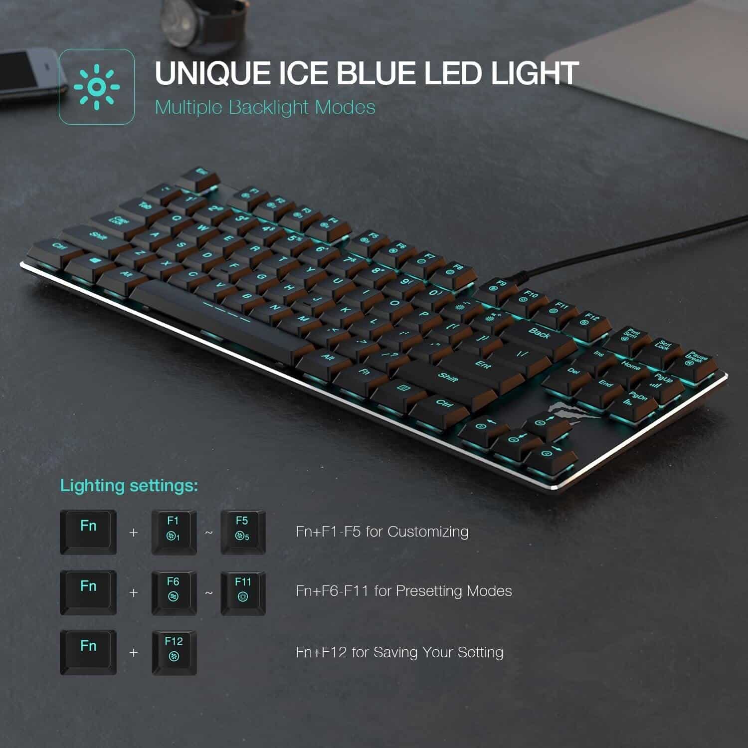 HAVIT HV-KB390L Low Profile Mechanical Keyboard, 87-Key, Programmable, LED, Kailh PG1350 - Image 6