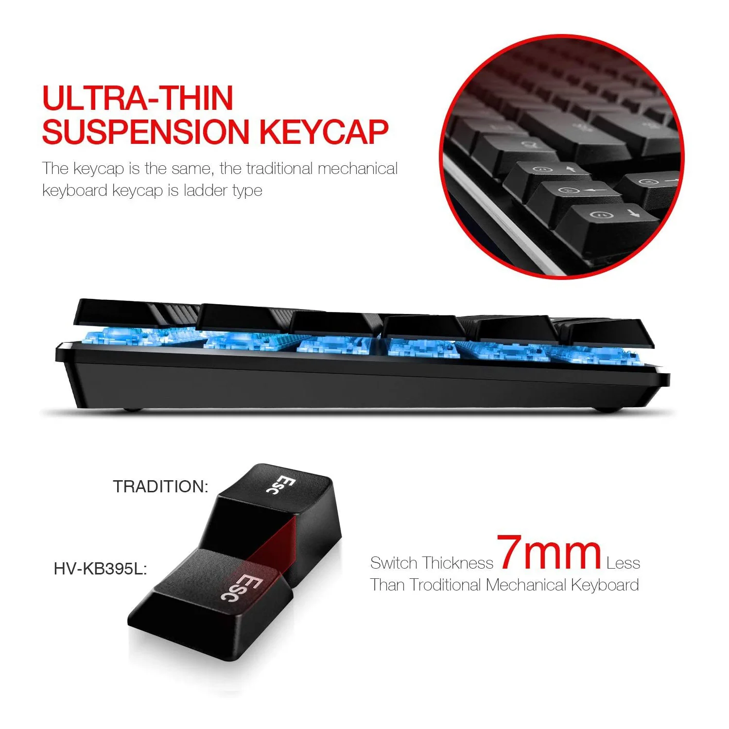 HAVIT HV-KB395L Low Profile Mechanical Keyboard, 104-Key, Programmable, RGB, Kailh PG1350 - Image 3